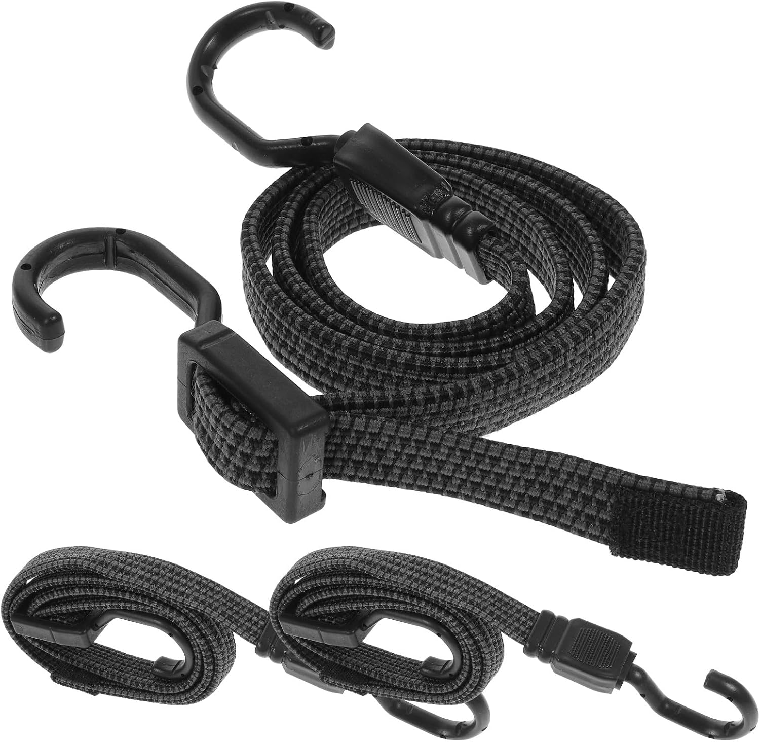 TOBBOMEY 3Pcs Adjustable Flat Wide Elastic Bungee Straps with Hooks Black Luggage Binding Ropes for Cargo Security and Outdoor Camping Heavy-Duty Stretch Tie Downs for Suitcases and Gear image number 6