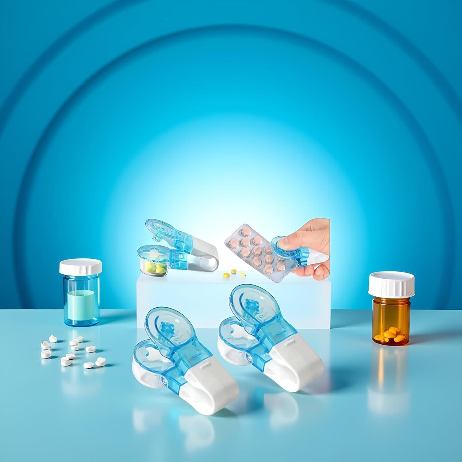 2 Pcs Blue Portable Pill Taker Remover, Pill Remover, Blister Pack Opener Popper Assistance No Contact Easy to Take Out Travel Tablet Dispenser Pills Extractor Tools image number 2