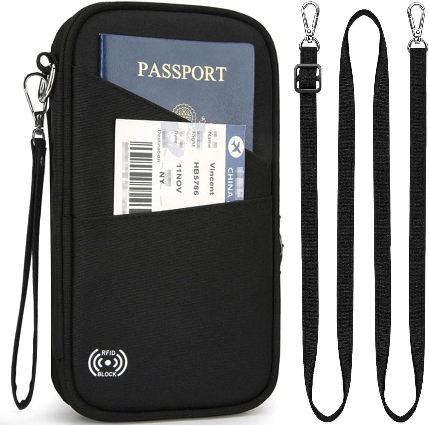 H HOME-MART RFID Travel Passport Wallet and Passport Holder with Crossbody Strap,Family Passport Holders-Travel Accessories H Document Airplane Holiday Unisex Passport Wallets Cover Case