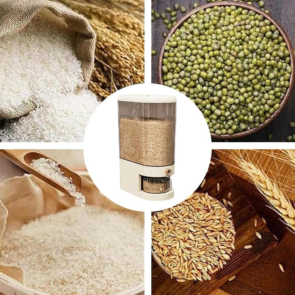 Rice Dispenser, Grain Container Storage, Measuring Cylinder with Lid, Sealed Rice Jar, Household Rice and Flour Drawer, Rice Storage Box, Grain Dispenser Barrel for Kitchen (White, 10 KG) image number 2
