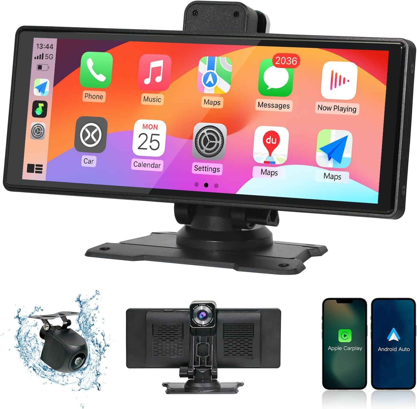 9.3" Portable Wireless Carplay & Android Auto Car Screen - with 4K Dash Cam, 1080P Backup Camera, Support GPS Navigation, Voice Control, Bluetooth, FM/AUX, Mirror Link image number 5