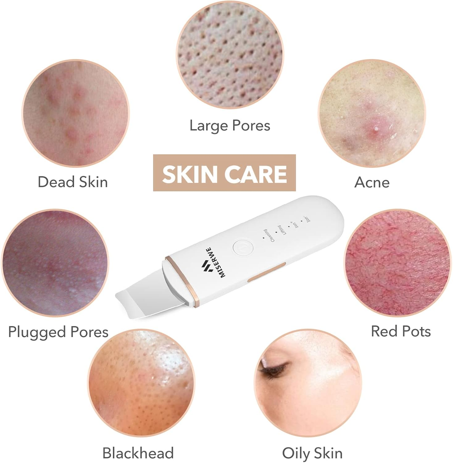 Skin Scrubber Face Skin Spatula Blackhead Remover Pore Cleaner Face Beauty Lifting Tool Comedones Extractor with 4 Modes, Facial Scrubber Spatula for Deep Cleansing with Two Silicone Case - White image number 5