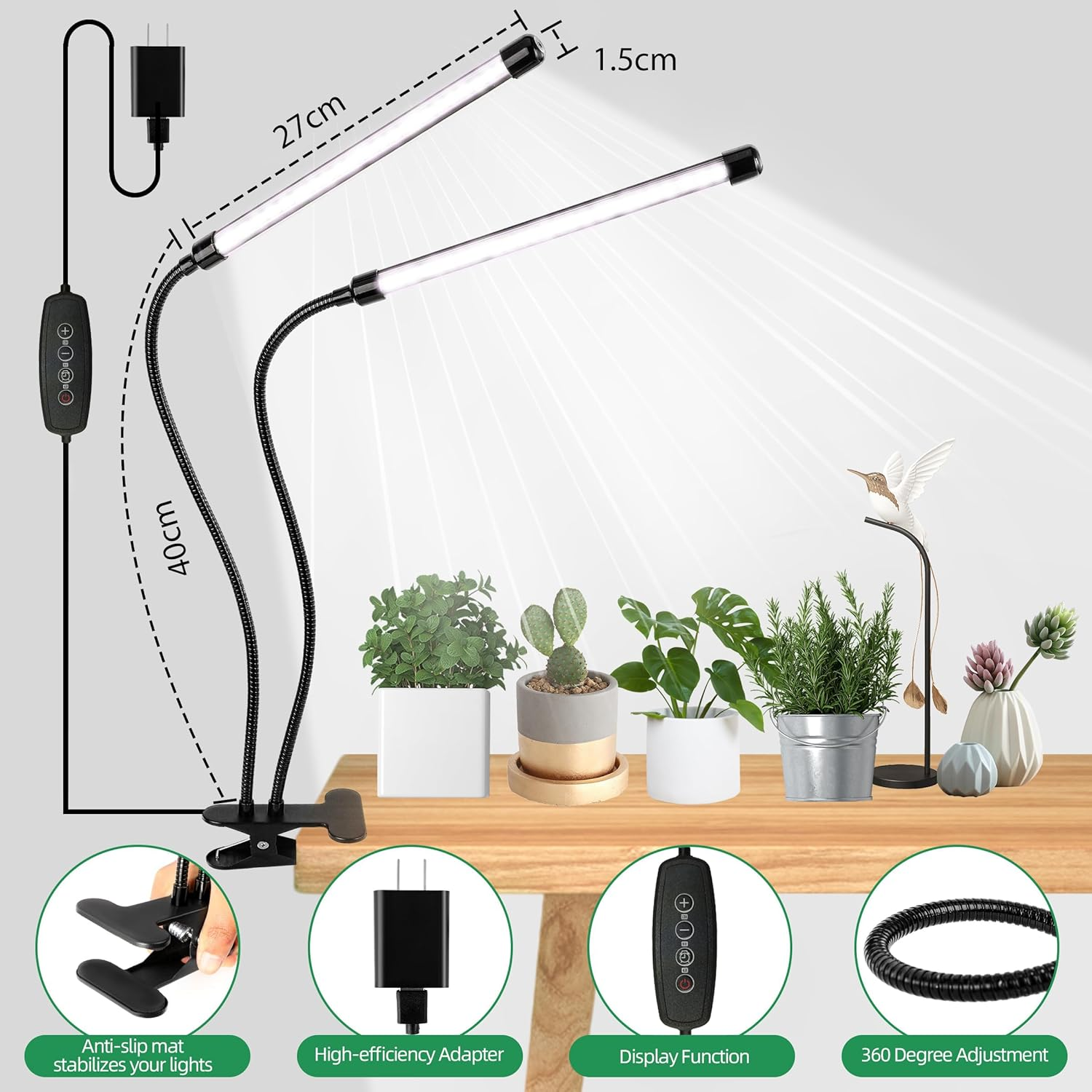 168 LED 6500K Full Spectrum Grow Light with Adjustable Clip - Energy Efficient Plant Growing Lamp for Indoor Plants, Herbs & Succulents(With AU Adapter) (4 Lamps) image number 6