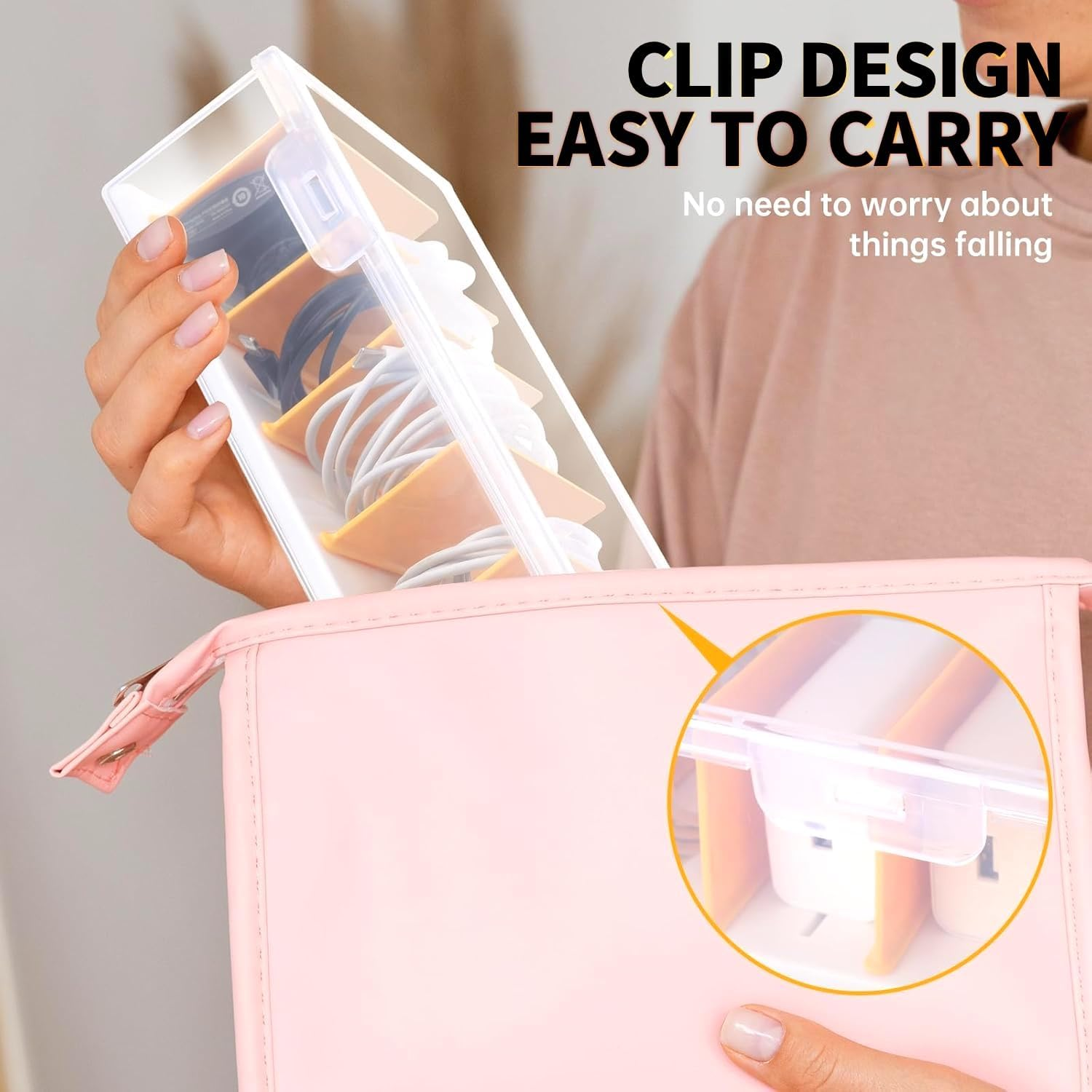 Clear Cable Organizer Box with Lid, Plastic Charger Cable Cord Storage Organizer, Clear Phone Charger Organizer Case Wire Organizers for Cords Electronic Storage Box for Drawer (2) image number 5