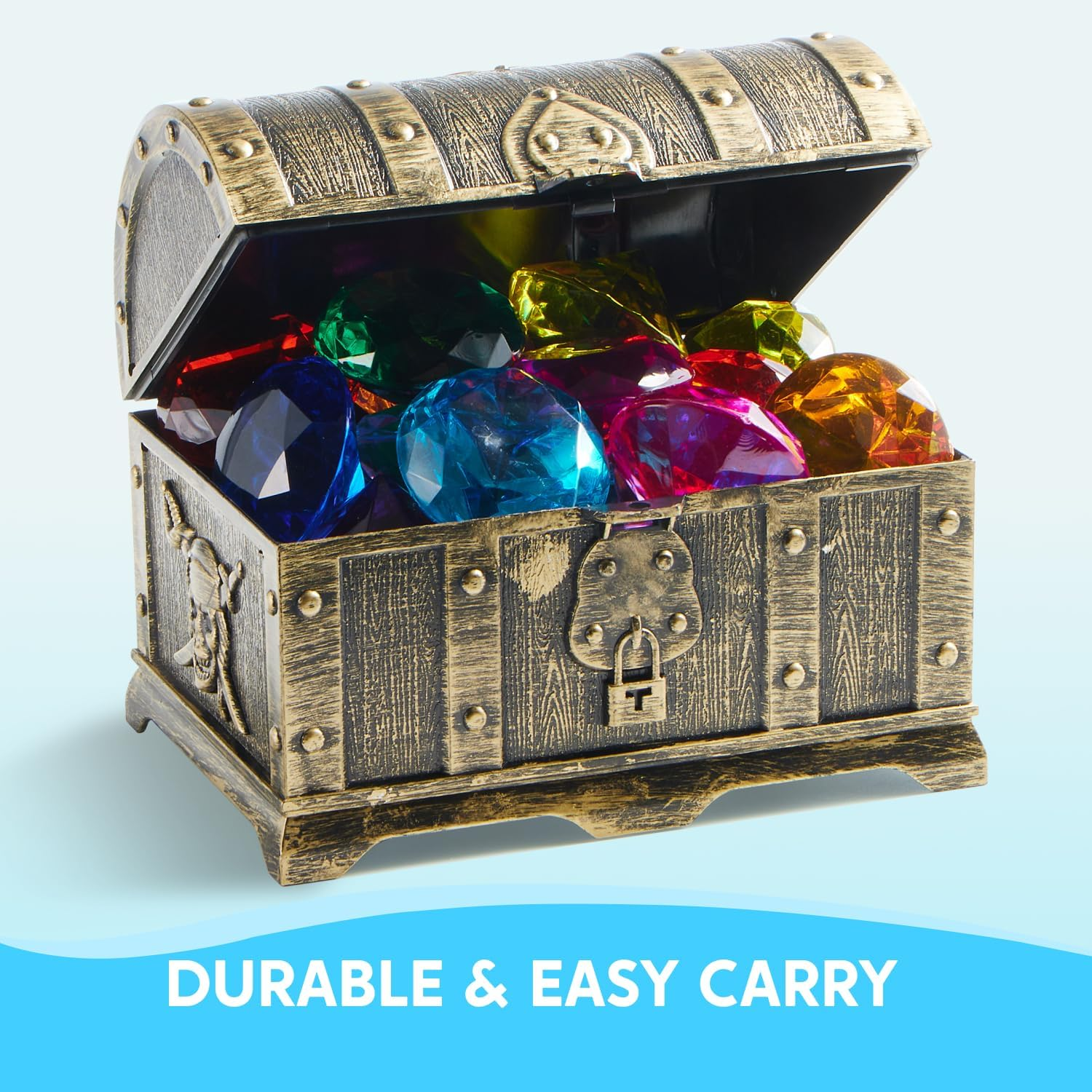 Sloosh Diving Gems Pool Toys, 16 Big Colorful Diamond with Pirate Treasure Chest,Swim Dive Toy for Kids Underwater Gemstone Swimming Training Gift Water Pool Games(Gold) image number 1