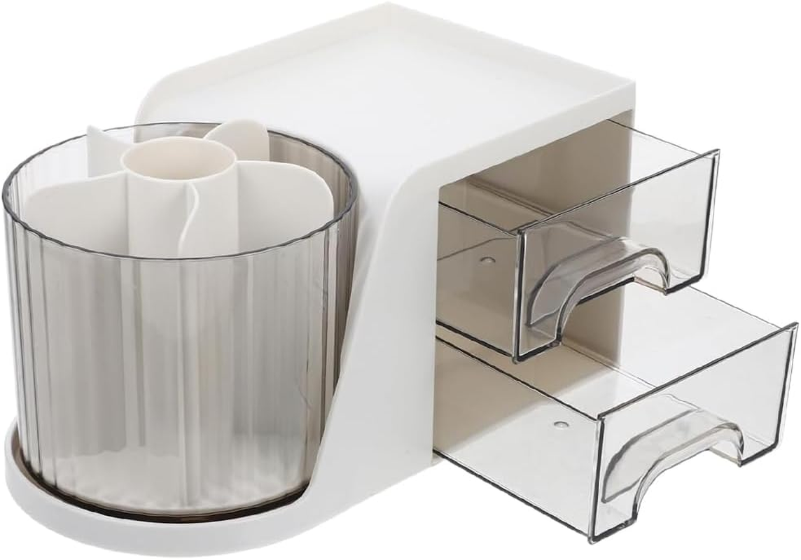 AIMALL Desktop Storage Box White, Rotating Cosmetic Brush Storage Cylinder, 360&deg; Desktop Organiser, Lipstick Eyeshadow Pen Holder, 23X12X13Cm/9X4.72X5.11In image number 4