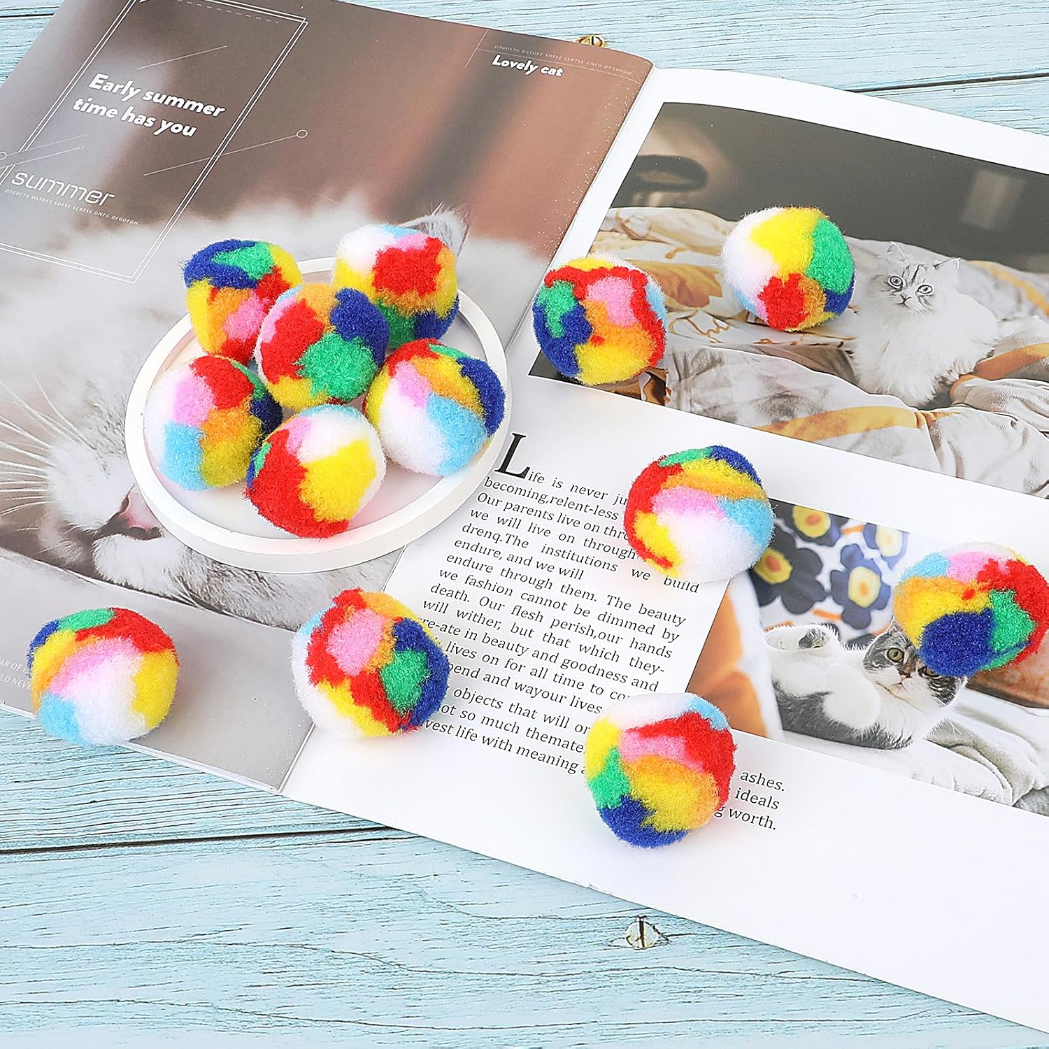 Mozeat Lens Cat Toy Balls, Pack of 20 4 Cm Colourful Cat Pom Pom Ball Toy Soft Cat Ball Interactive Training Play Ball Training Ball for Cats Kittens Pets Indoor image number 2