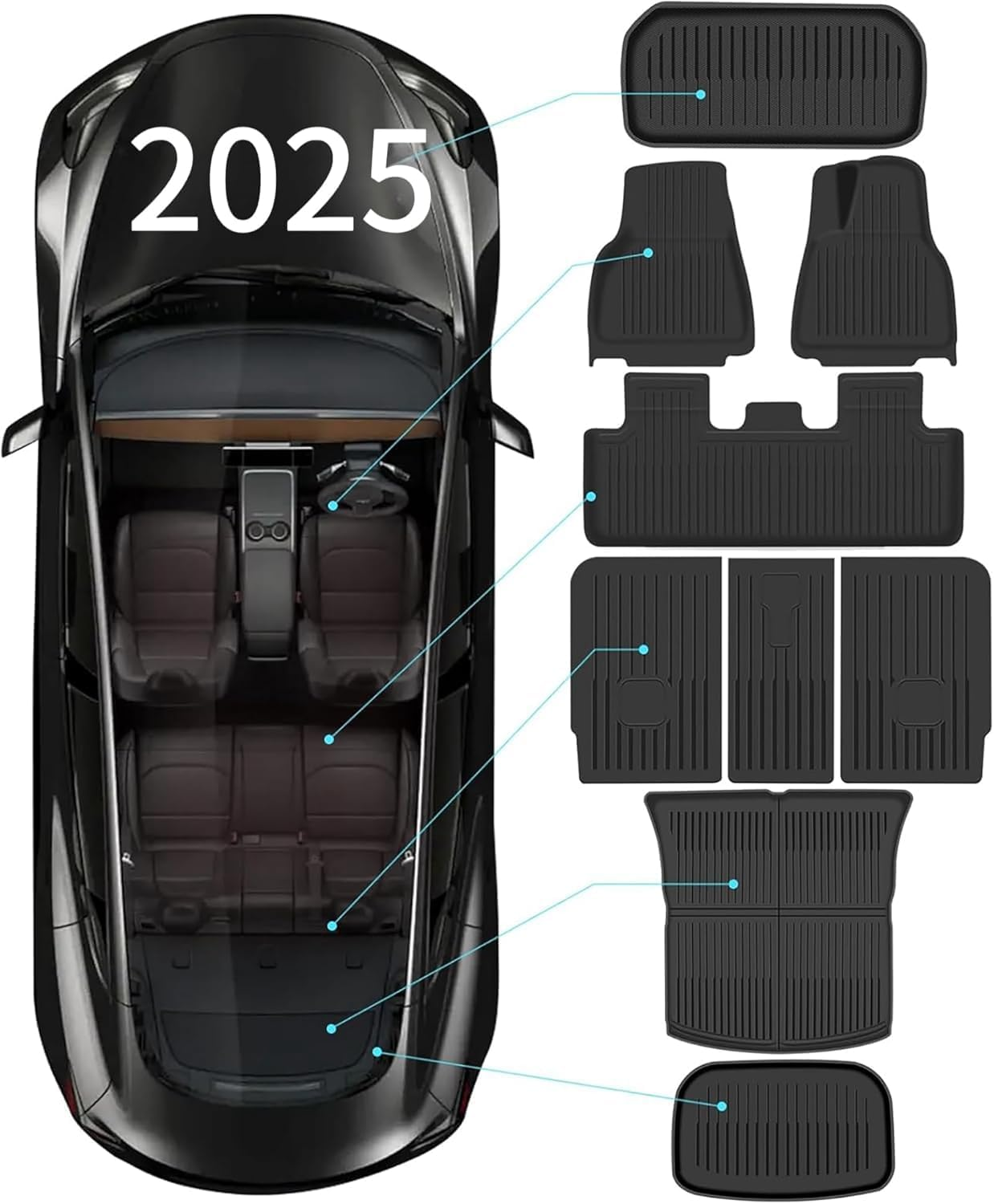 LZCUMIN for New Tesla Model Y Juniper 2025 XPE 3D Floor Mats Trunk Floor Mats & Cargo Liners Second Row Seat Back Mats High Performance Waterproof, Wrinkle Resistant, and anti Slip（Au RHD 9 Piece Set image number 3