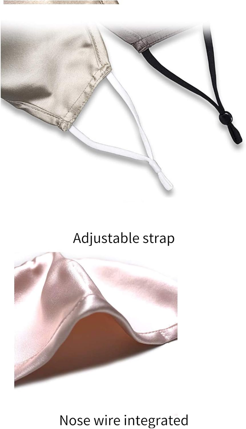 Jeelow 2 Packs 100% Silk Face Mask Cloth Covering Reusable Washable with Nose Wire Filter Pocket Includes Filters - 4 Packs image number 5