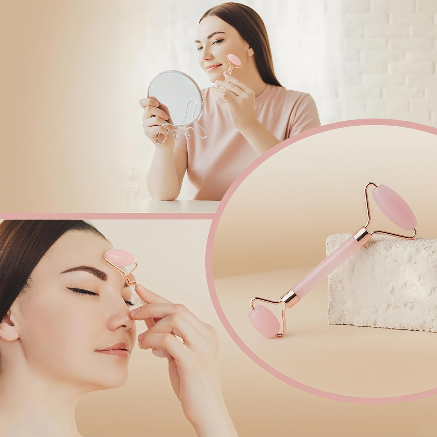 Xinghonyac Jade Roller & Gua Sha Set, Face Roller Massager for Skin Care anti Aging, De-Puffing, Detoxifying, Brightening, and Refreshes Skin Tool(Pink) - Pink image number 5