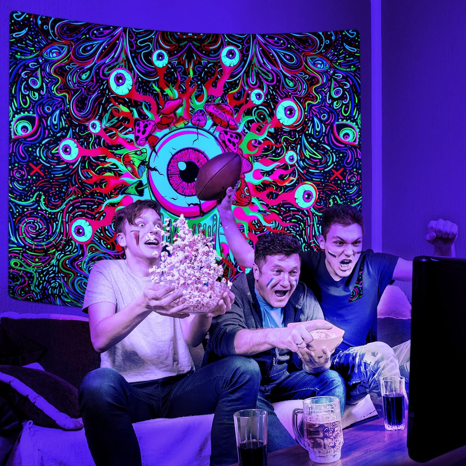 Boniboni Blacklight Mushroom Tapestry UV Eyes Tapestry Colorful Neon Tapestries Glow in the Dark Aesthetic Tapestry Wall Hanging for Bedroom, Room(51.2 X 59.1 Inches) image number 3