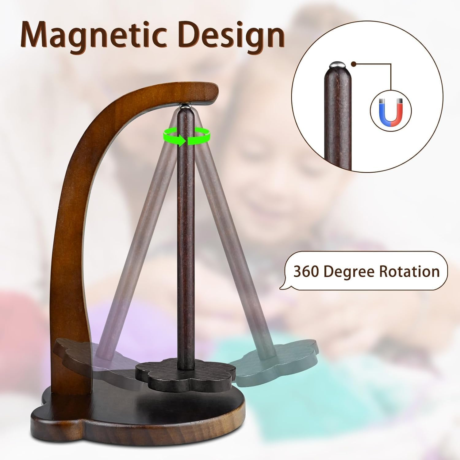 Wooden Yarn Spinner, Yarn Holder for Knitting and Crocheting, Sewing Spindle Thread Holder for Crochet Well, Girls, Women (Vintage Color) image number 5