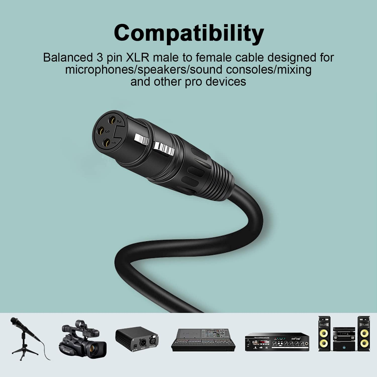 XMUXI XLR Microphone Cable Male to Female 3 Pin Cannon Balanced Extension Cable for Recording Applications, Mixers, Speaker Systems, DMX Lights,Mixer,Amplifiers (1 Meters) image number 4