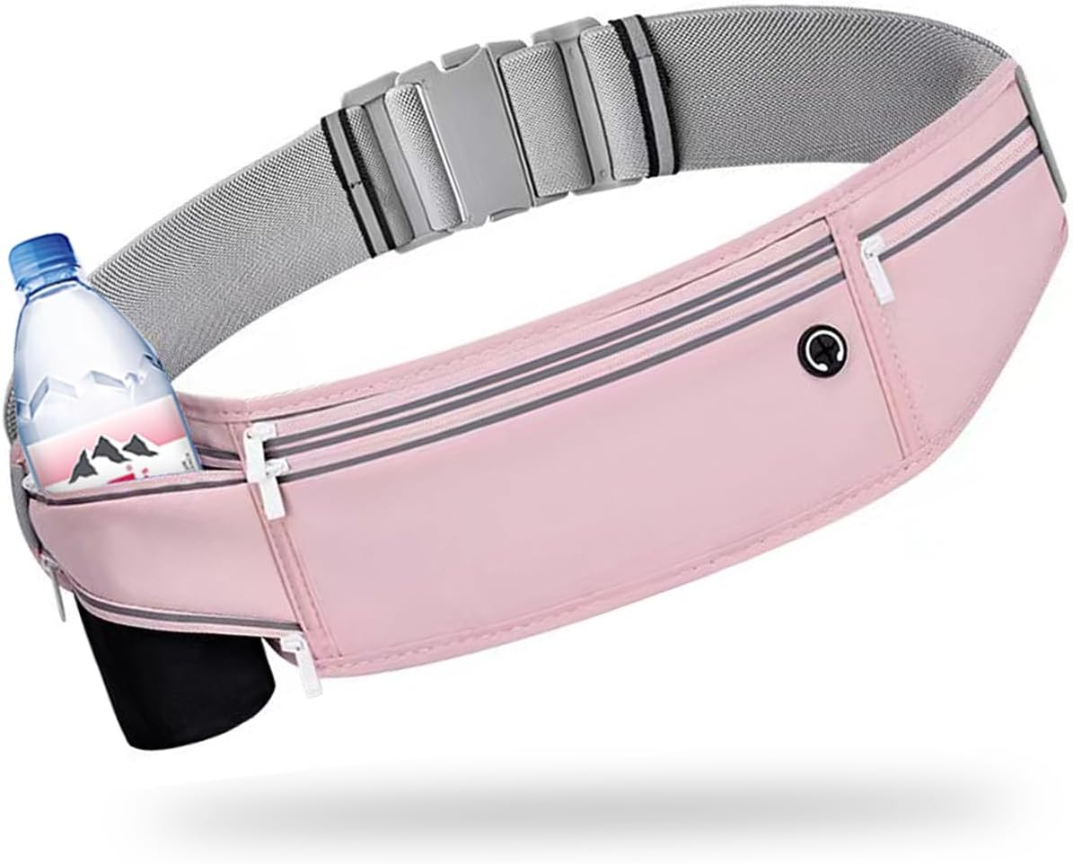 Slim Running Belt for Women Men,Runners Fanny Pack Phone Holder,Money Belt,Running Gear Accessories,With 3 Pockets (Jet Pink) image number 2