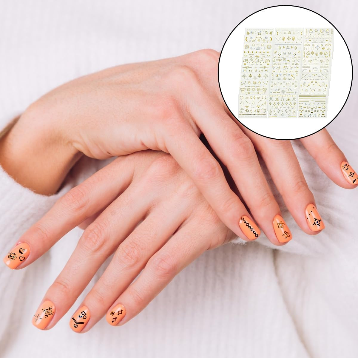 WELANE Nail Art Stickers, 30 Sheets 3D Self Adhesive Elegant Nail Decals for Women Girls Nail Art Decorations (Gold & White) image number 6