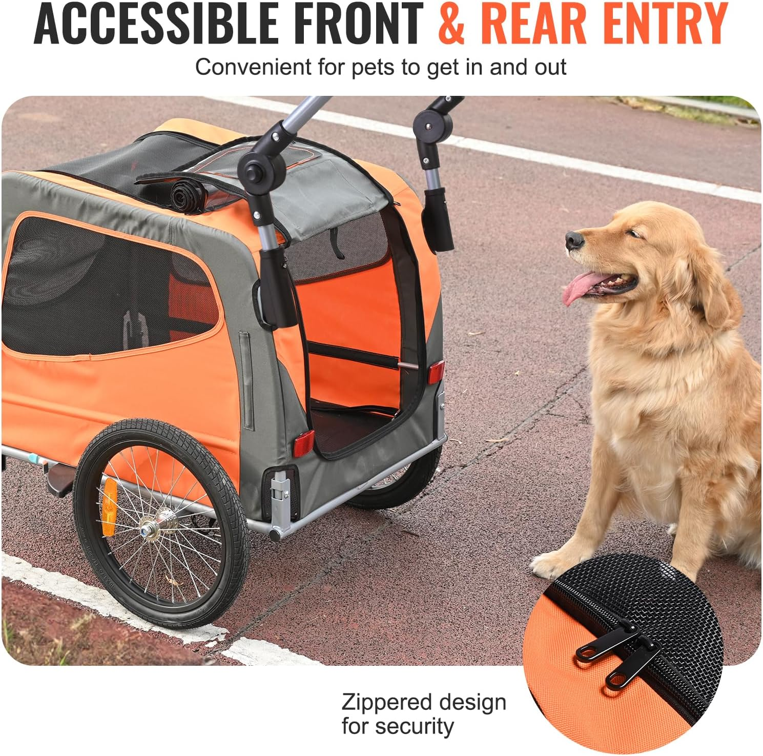 VEVOR Dog Bike Trailer, Supports up to 66/88/100 Lbs, 2-In-1 Pet Stroller Cart Bicycle Carrier, Easy Folding Cart Frame with Quick Release Wheels, Universal Bicycle Coupler, Reflectors, Flag image number 1