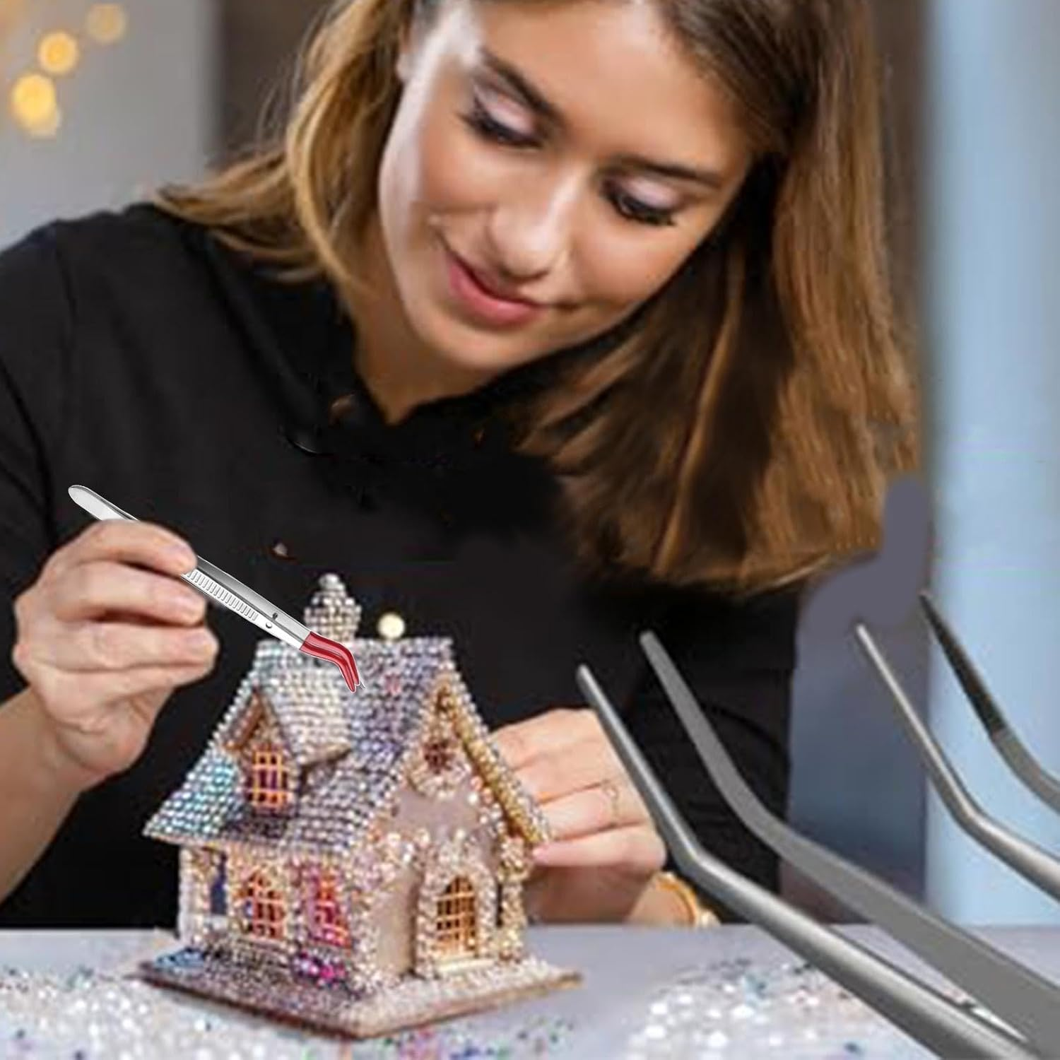 Craft Tweezers, Tweezers for Crafts, Multifunctional Sewing Tool, Professional Stainless Steel Straight Tweezers for Crafts, Electronics, Beauty image number 2