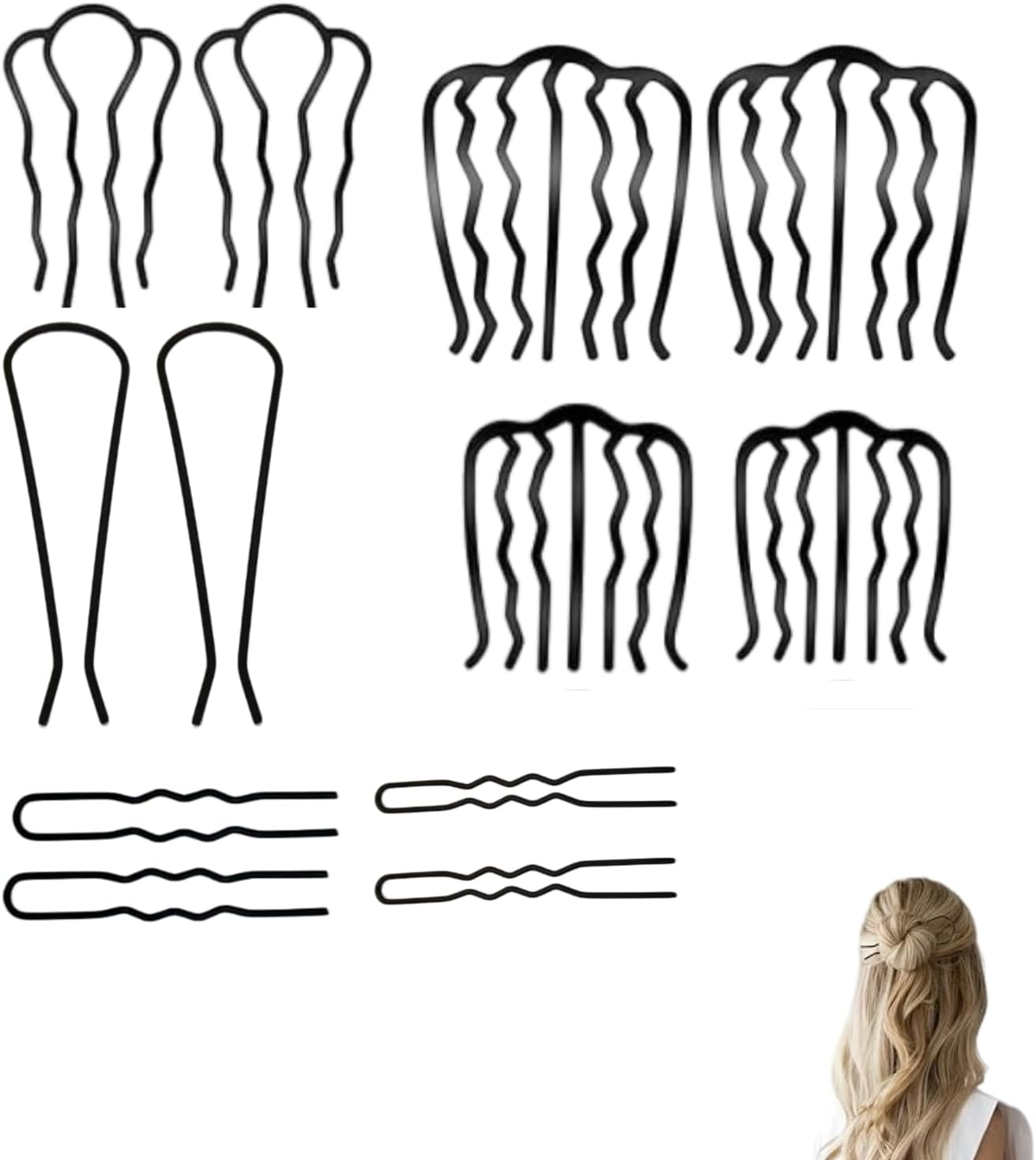CKONXE 12 Pcs French Twist Hair Pin Set,Metal Hair Side Combs for Styling, Hairstyle Tool for Updo,U-Shape Teeth Styling Tool for Vintage Hairstyle Women Girls Bun,French Pins,Twist It up Comb image number 1