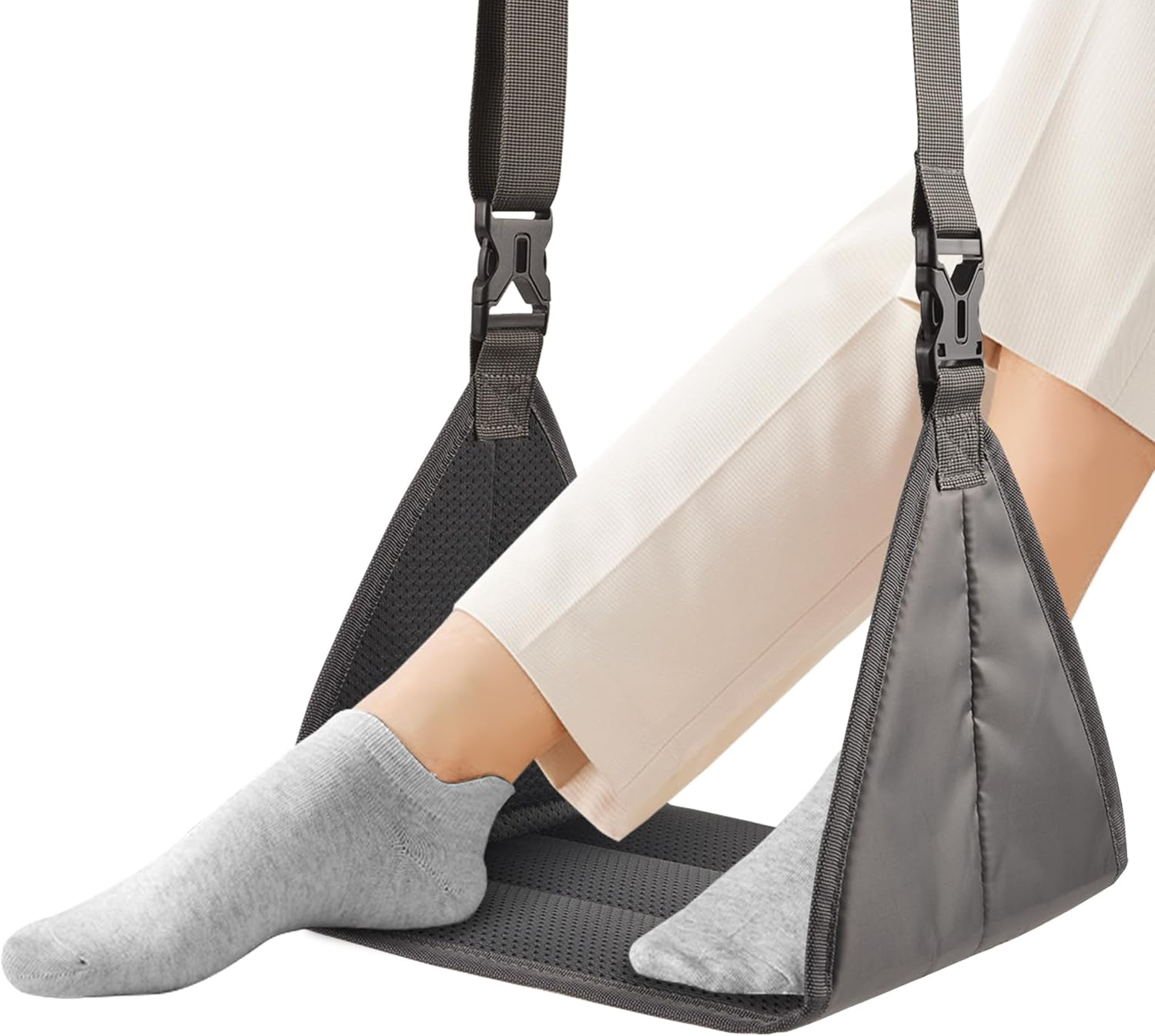 New Upgrade Airplane Footrest with No Feet Clashing, Portable Base Designed Foot Hammock, Travel Essentials Carry-On Adjustable Height Foot Rest Accessories image number 3