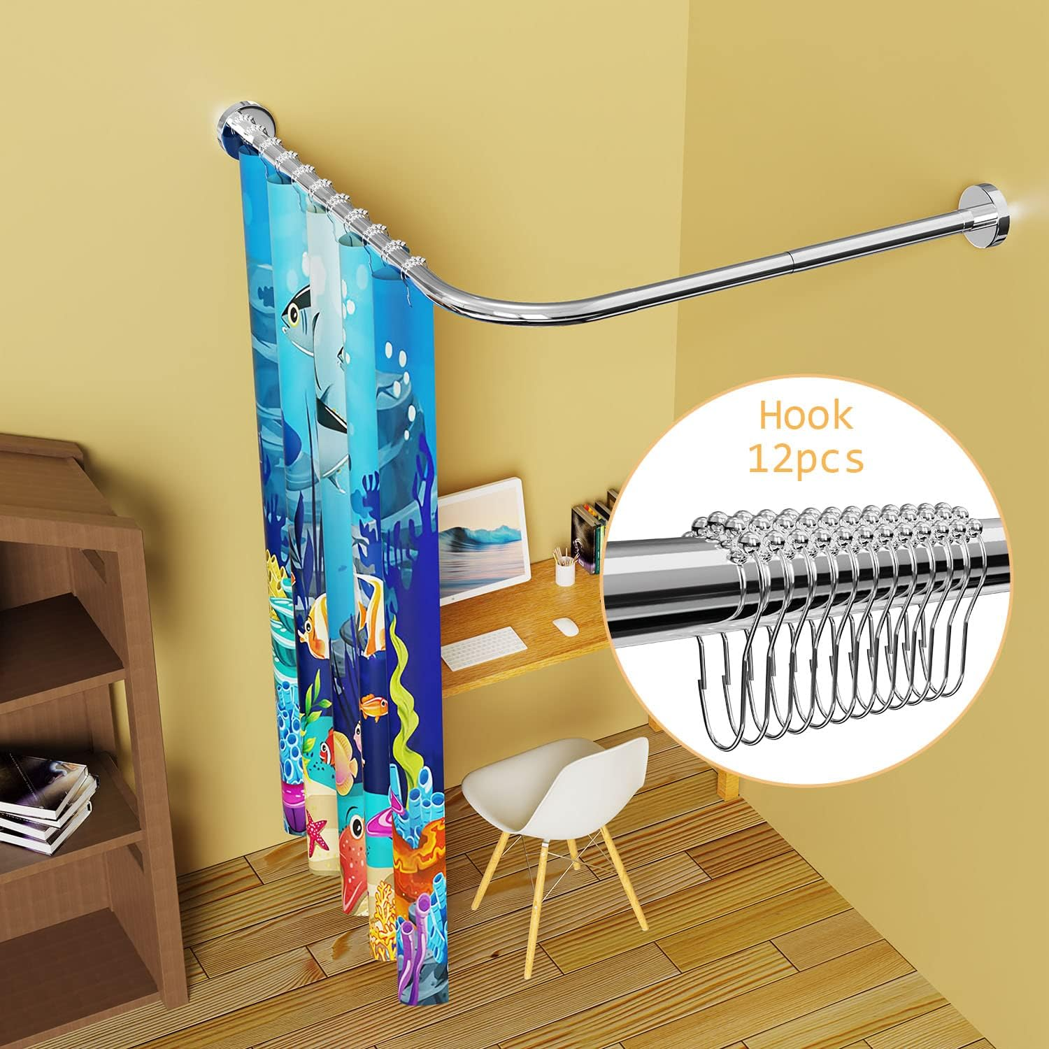 Sikaiqi Stretchable 304 Stainless L Shaped Bathroom Bathtub Corner Shower Curtain Rod Rack (90-130Cm X 90-130Cm) image number 2