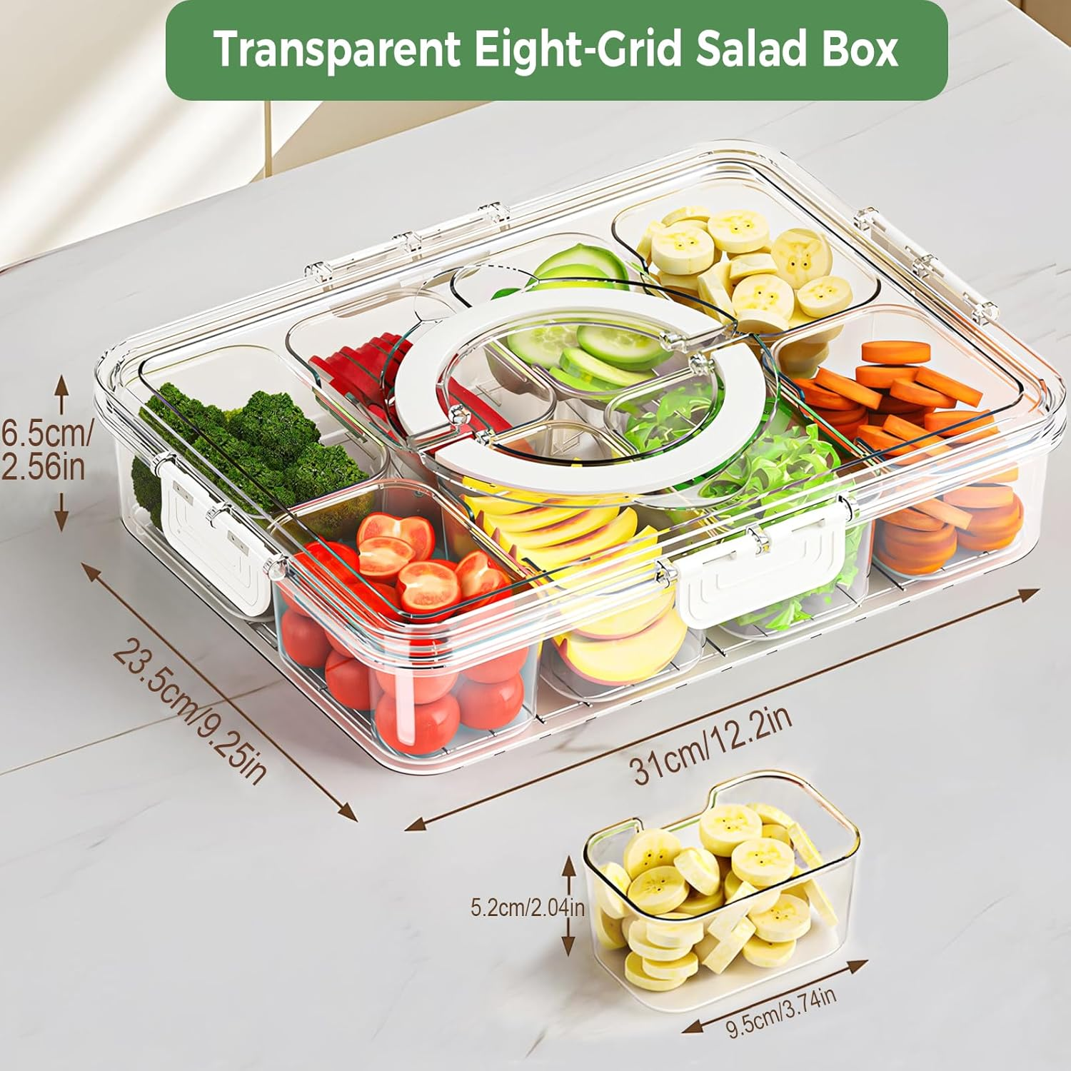 [2025 Upgrade]Kagyetn Snackle Box Container|Divided Serving Tray with Lids & Handles|8 Compartments Snackle Box|Clear Organizer for Fruits Snacks|Perfect for Road Travel Party.