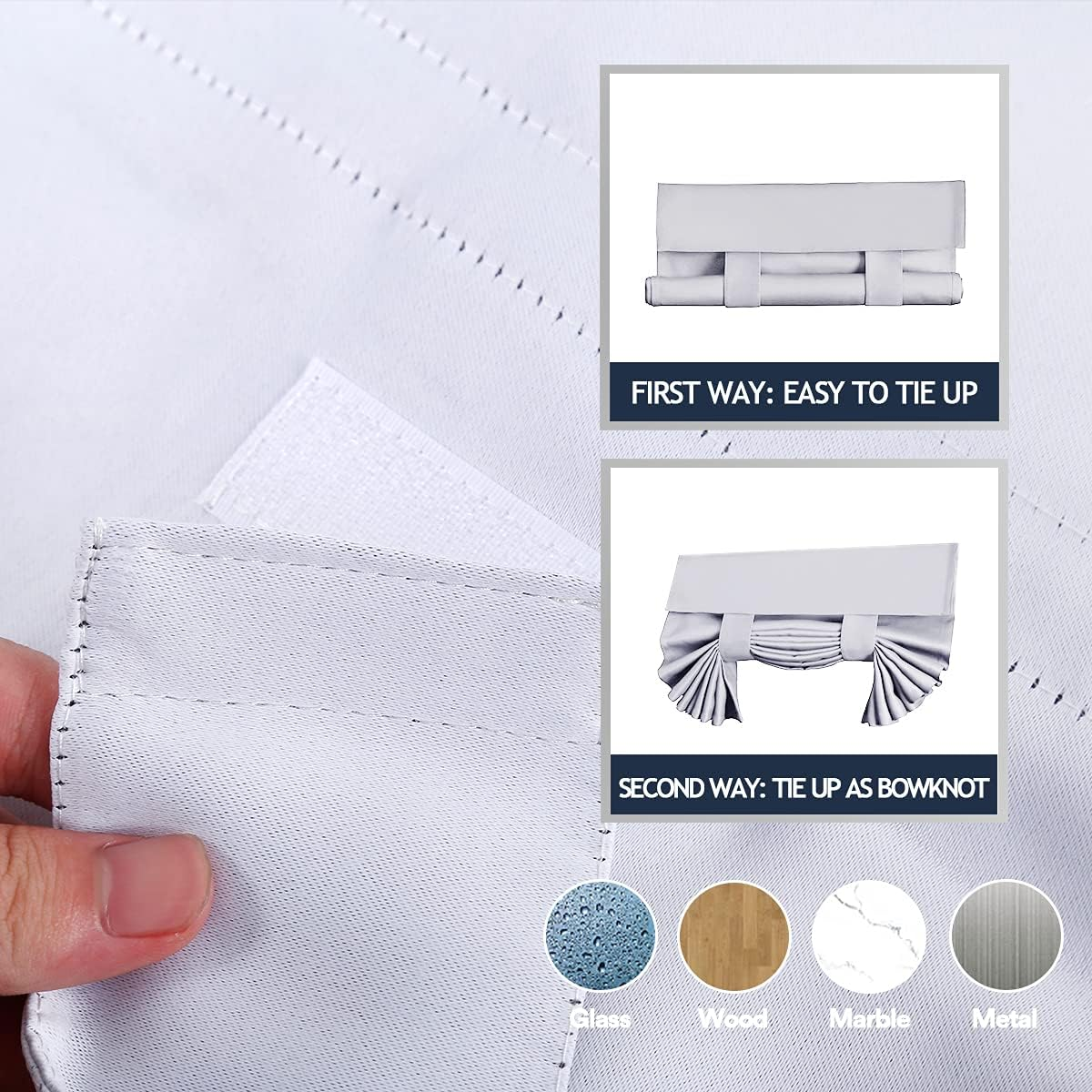 Blackout Curtains for French Doors - Thermal Insulated Tricia Door Window Curtain for Patio Door, Self Stick Tie up Shade Energy Efficient Double Door Blind, 26 X 68 Inches, 1 Panel, Greyish White image number 3