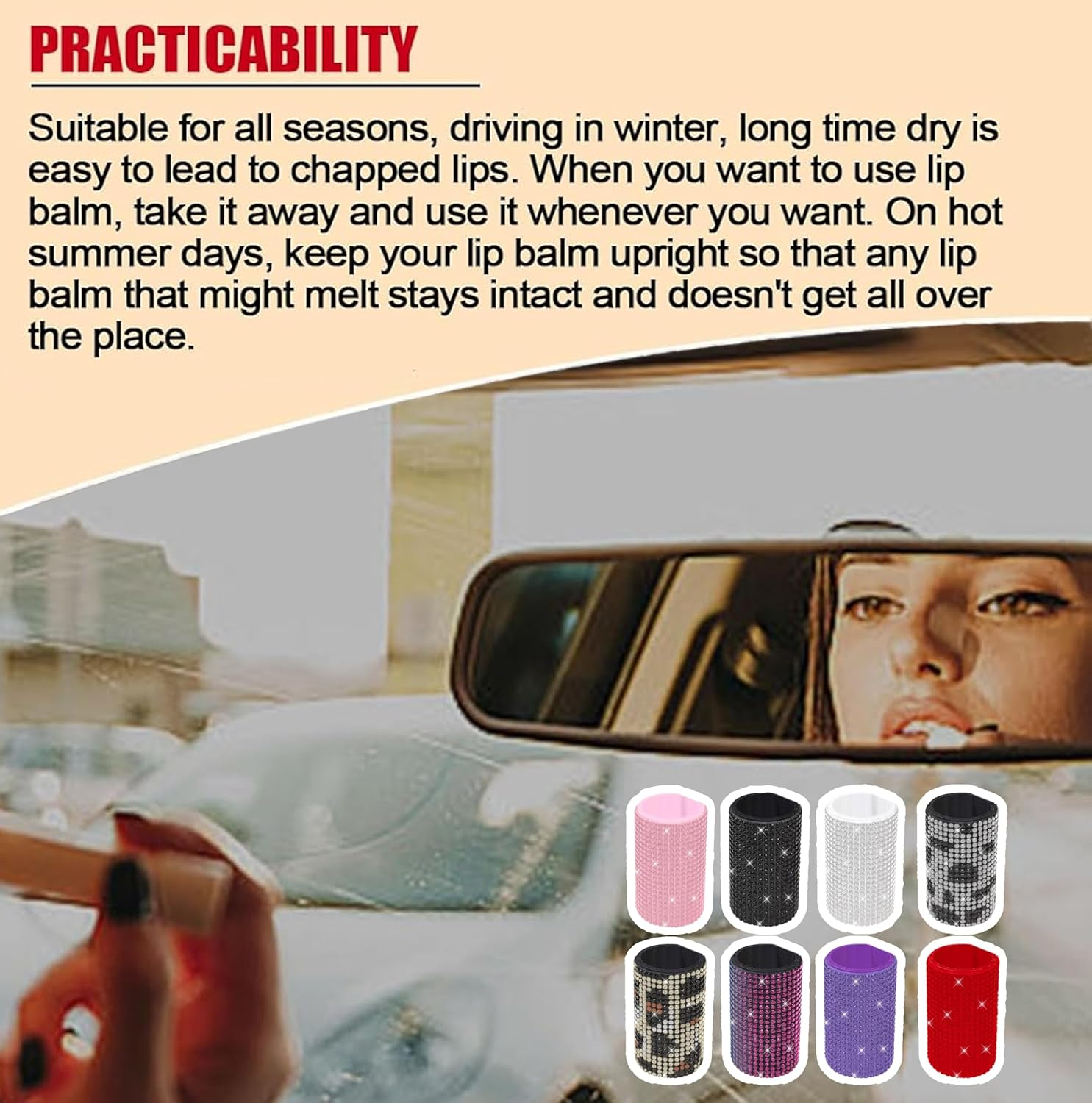 1 Pack Upright Car Chapstick Holder, Bling Lip Balm Holder,Rhinestone Car Interior Accessories for Women ,Suitable for Most Vehicles (Pink) - Leopard Print image number 4