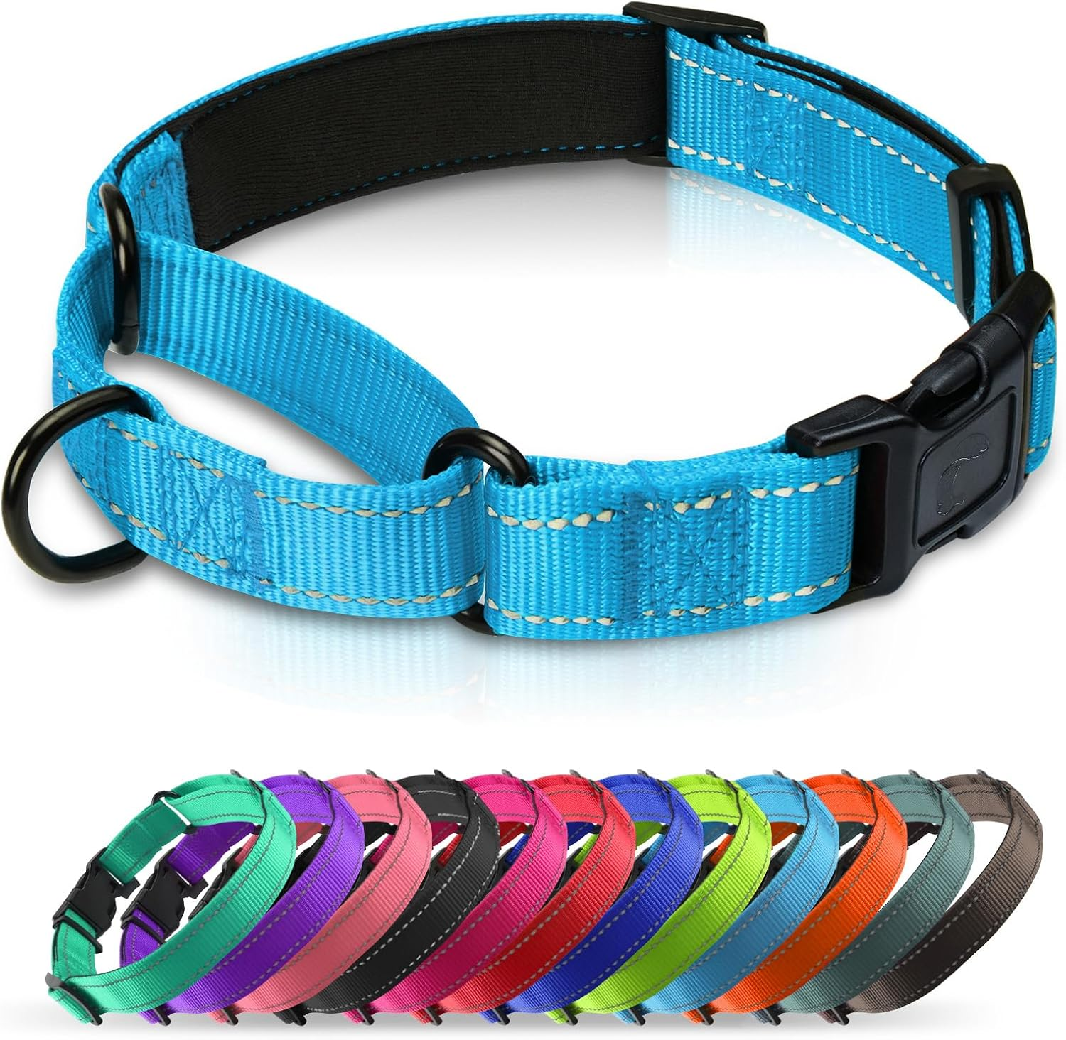 Padded Martingale Collar for Dogs | Neoprene Martingale Dog Collars | Reflective Nylon Martingale Collar | Adjustable Dog Martingale for Small Medium and Large Dogs
