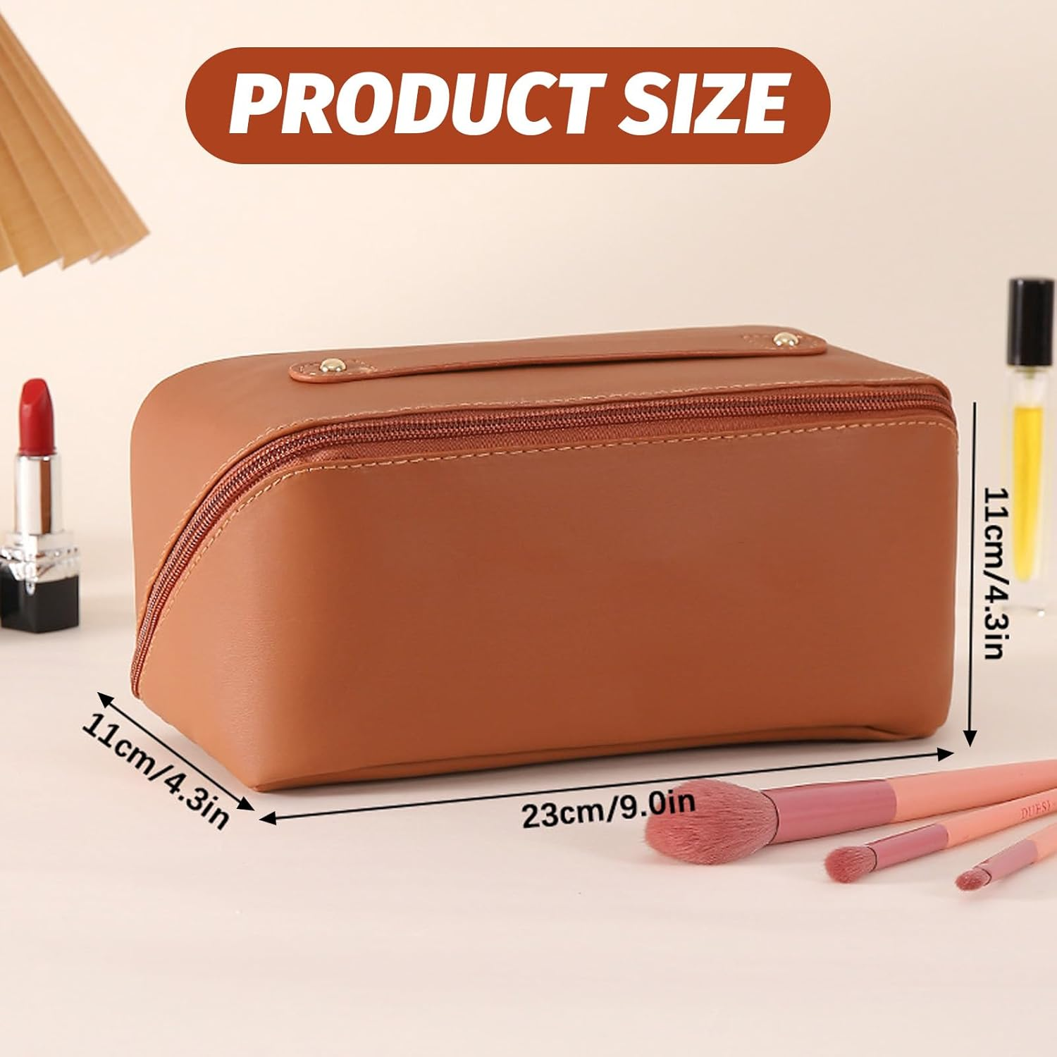 Cosmetic Bag, Extra Large Waterproof Makeup Organizer, High-Quality PU Travel Toiletry Bag for Women, Spacious Multi-Compartment Storage Pouch for Cosmetics, Skincare, Brushes, and Essentials（Brown） image number 6