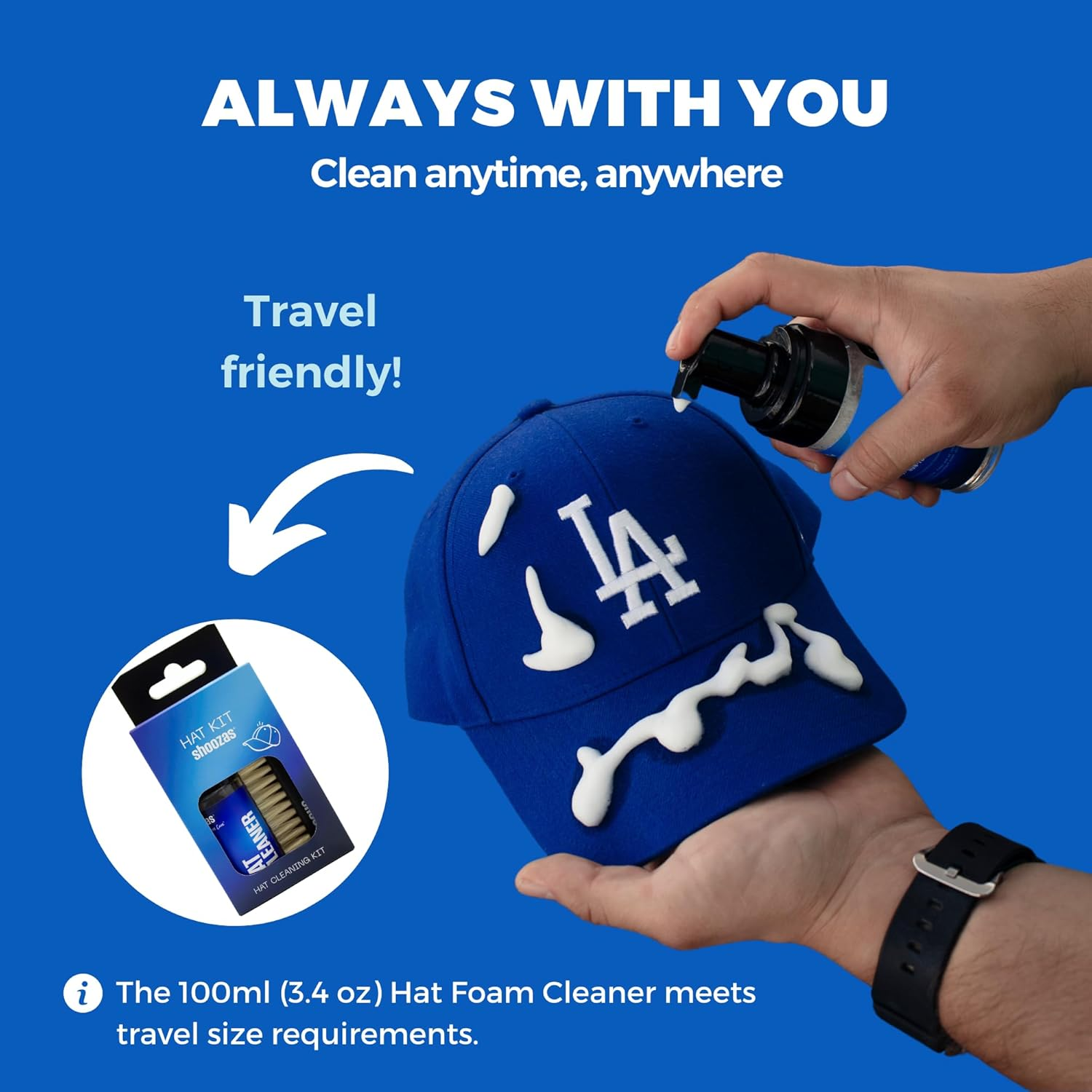 Shoozas Hat Cleaner Kit - Includes Foam Cleaner and All-Purpose Brush, No Water Needed, Quick Dry, Non-Toxic, Safe for All Hat Types and Materials image number 1