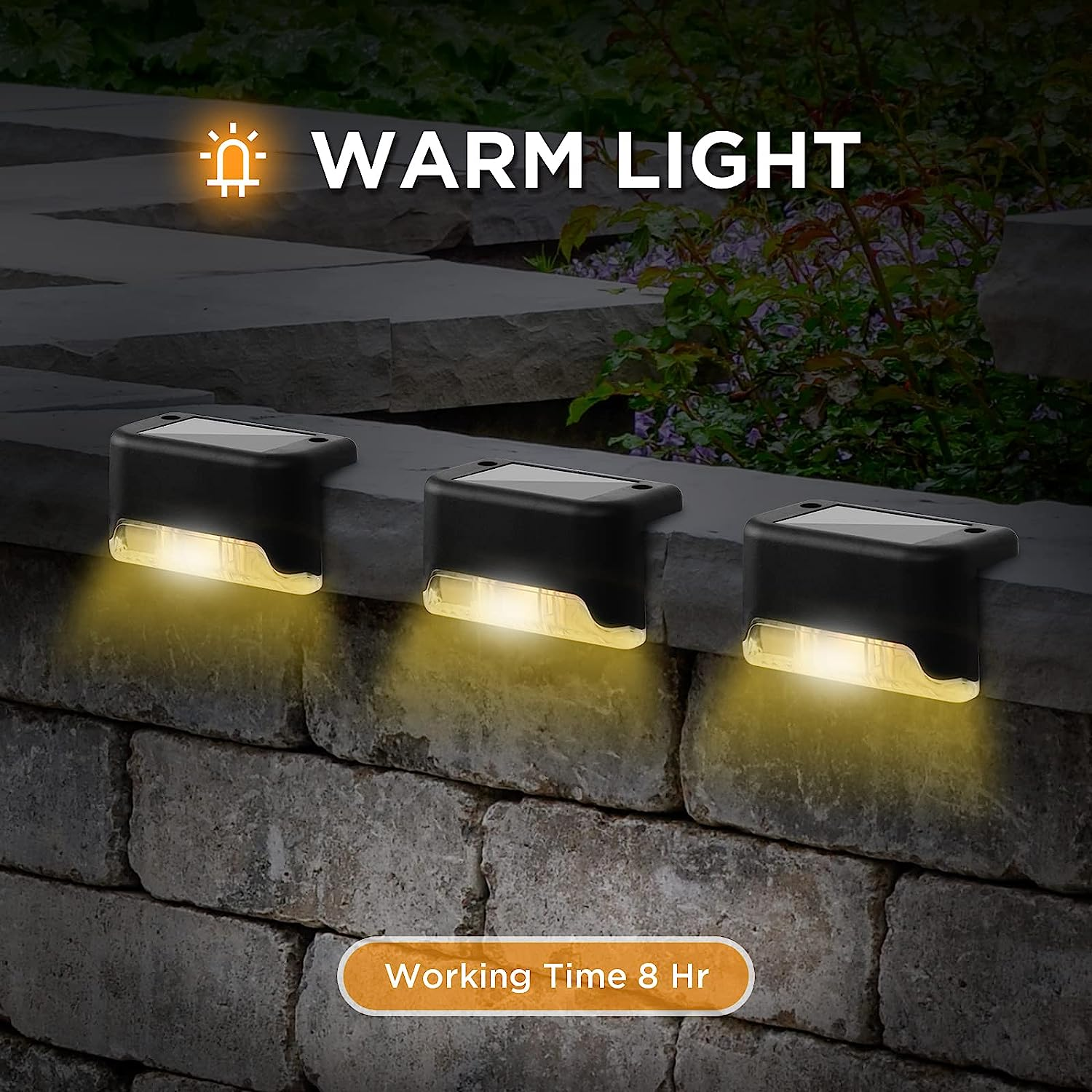 Advwin Solar Deck Lights, 16 Pack Solar Step Lights Waterproof Outdoor Solar Powered Stair Lights, LED Fence Lights for Stairs Step Fence Yard Pathway, Warm Light - 16 Pack-Warm image number 2