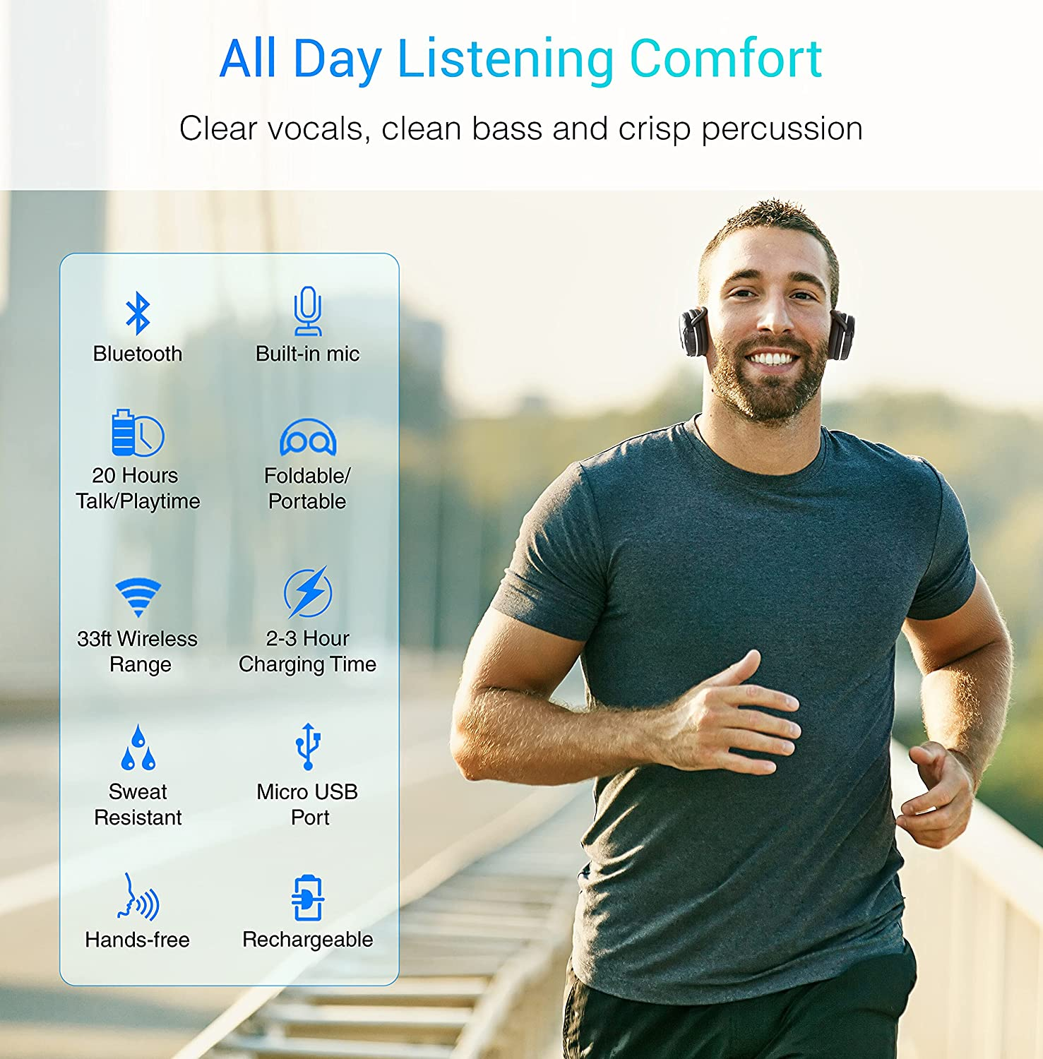 Kinivo BTH240 Bluetooth Headphones (Black, On-Ear, Wireless Music, Hands-Free Calling, Built-In Mic, Foldable, Memory Foam Earpads, Travel Bag) image number 1