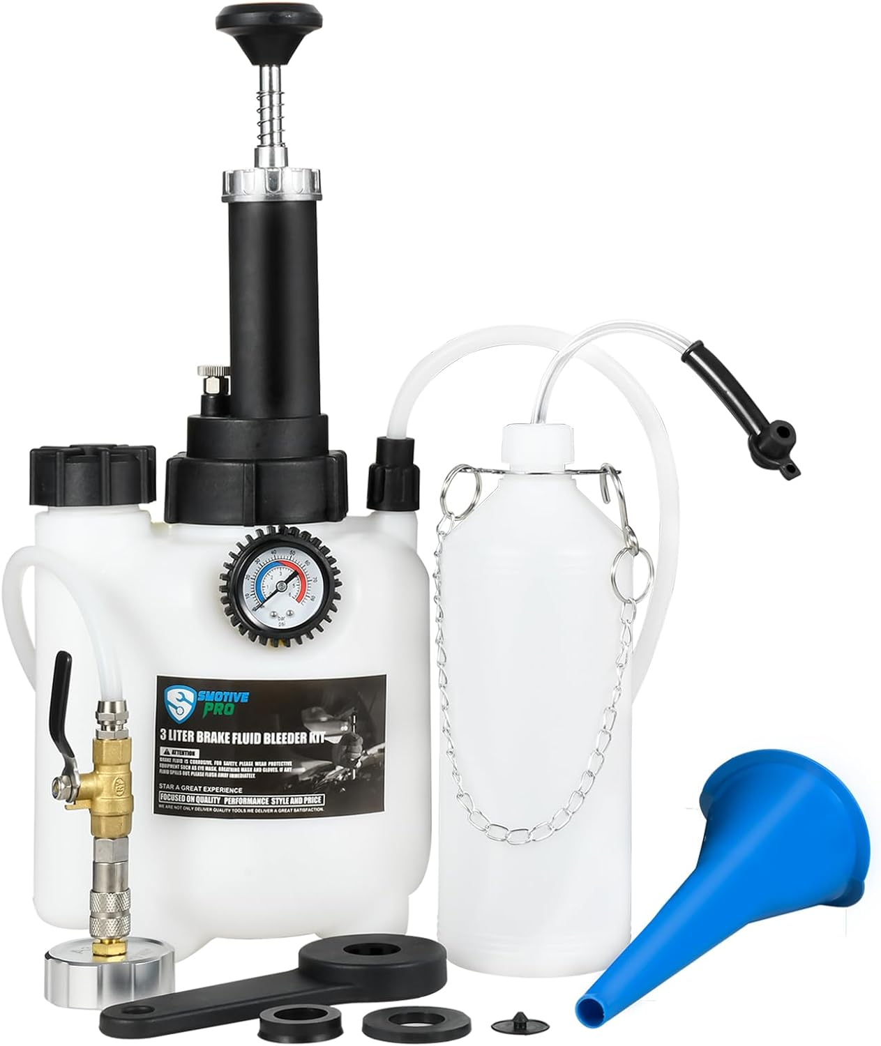 3L Brake Bleeder with One Man Operation, 1L Brake Fluid Reservoir and Aluminium E20 Adapter, Suitable for Most European Car Models image number 4