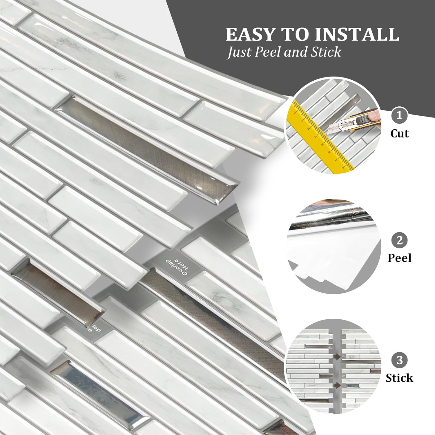 Tile 10 Sheets Peel and Stick Tiles Backsplash, 12"X12" Light Color Stick on Wall Tiles image number 5