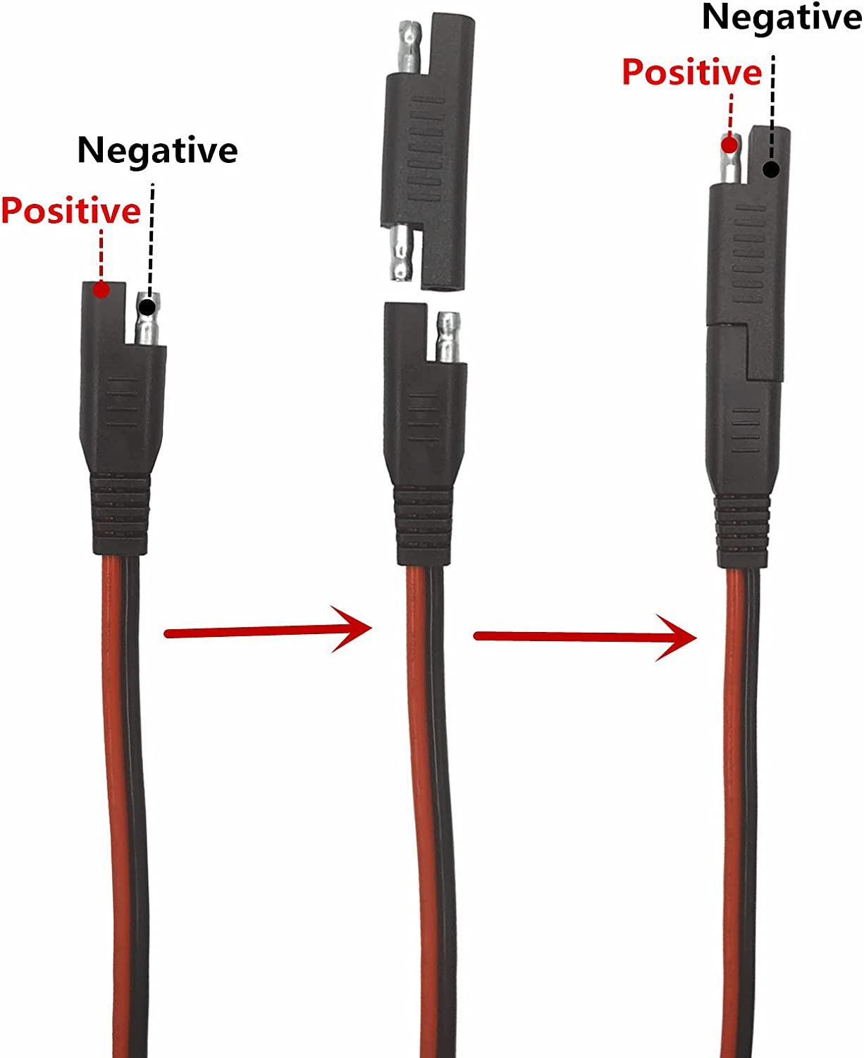 SAE Connector Extension Cable 12FT - 12V-24V Battery Charging Cord with Dust Cap 2 Pin Quick Connect Disconnect Plug DC Connection for Camp Trailer Solar Panels (12Ft)