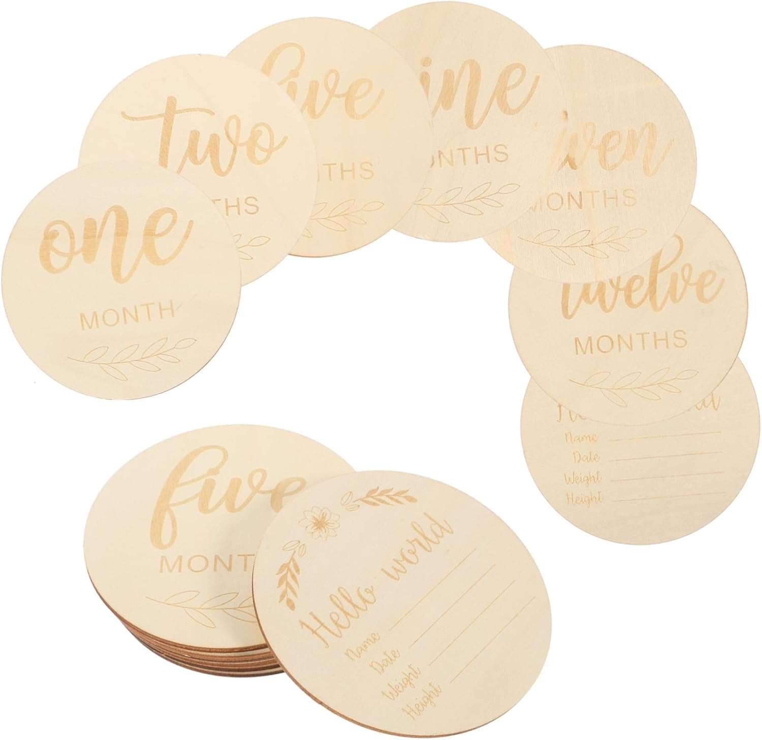 OHPHCALL 14Pcs Milestone Wooden Circles Newborn Shower Milestone Cards Monthly Discs for Photography Decor image number 5
