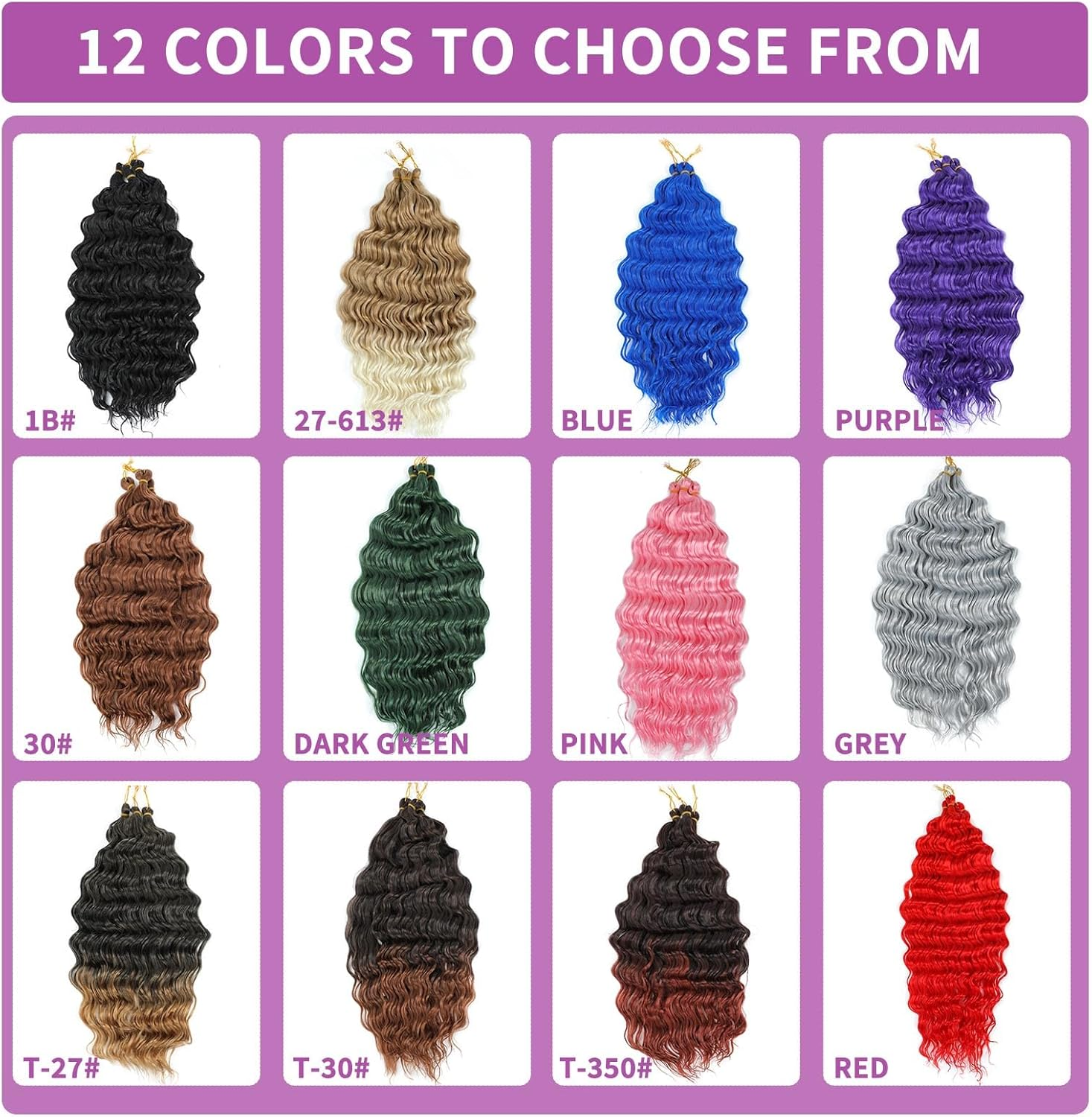 Ocean Wave Crochet Hair 18 Inch 3 Packs Deep Wave Braiding Hair Curl Crochet Synthetic Braids Hair Extension for Women (Green #, 18 Inch 3 Packs) image number 4