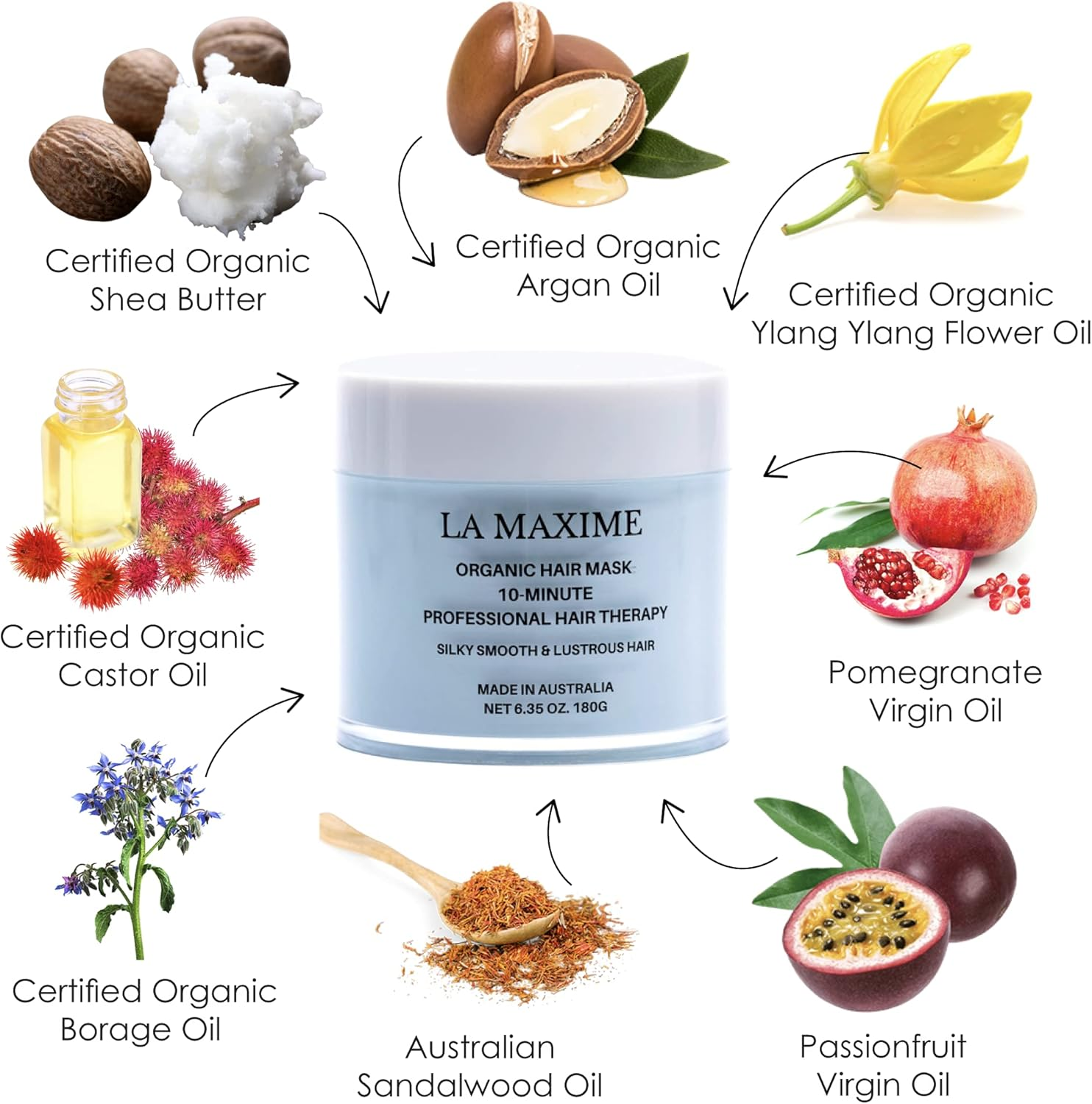 La Maxime Organic Hair Mask - Deep Moisturizing Conditioning Treatment - Repairs Damage & Adds Shine to Hairs - Hair Treatment Mask for Itchiness, Frizzy Dry & Damaged Hair (6.35 OZ) image number 2