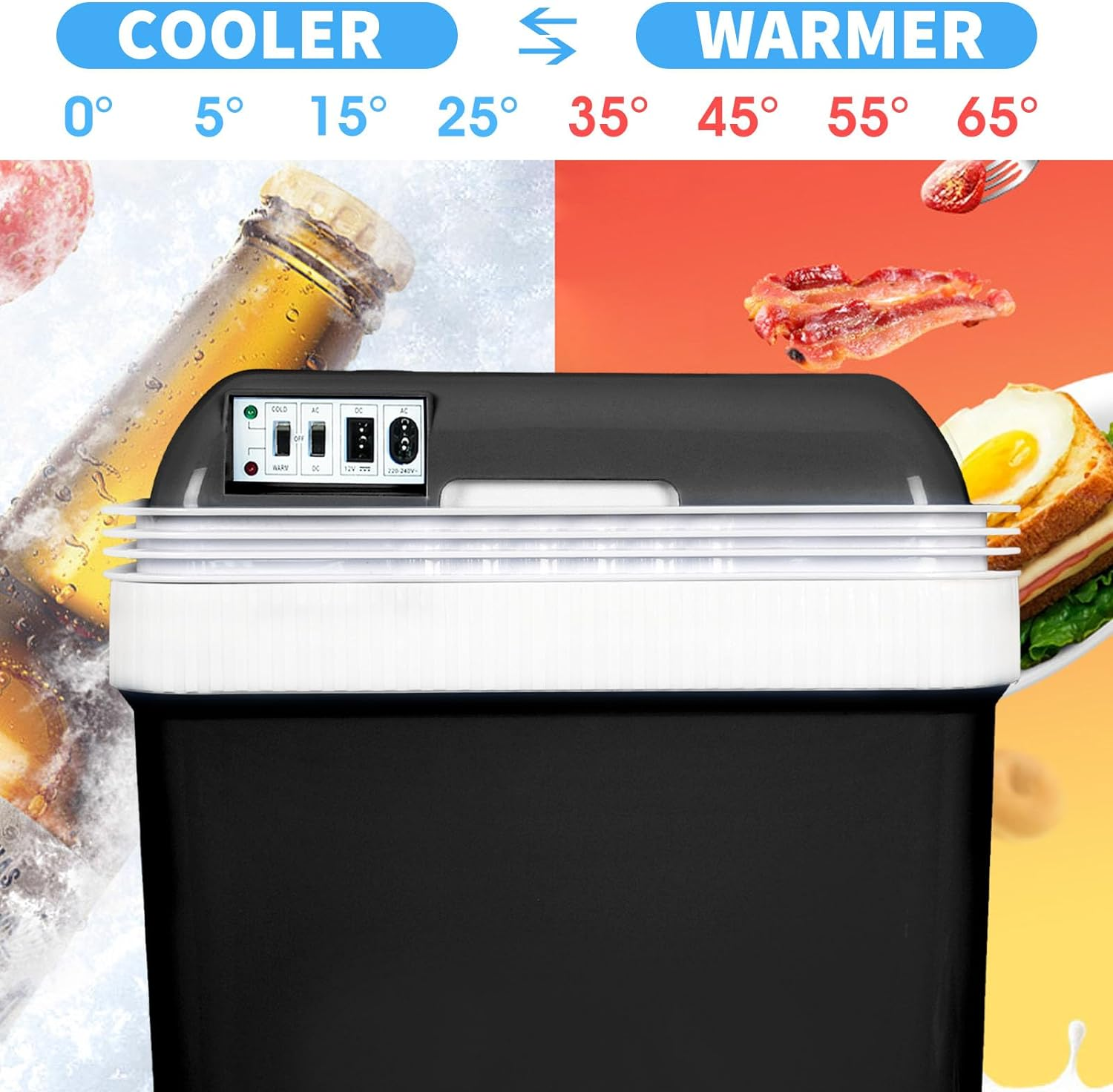 Advwin Electric Cooler & Warmer with Handle | 24 L Portable Thermoelectric Fridge for Vehicles & Trucks| 220V AC Home Power Cord & 12V Car Adapter for Camping, Travel & Picnics - Black image number 2