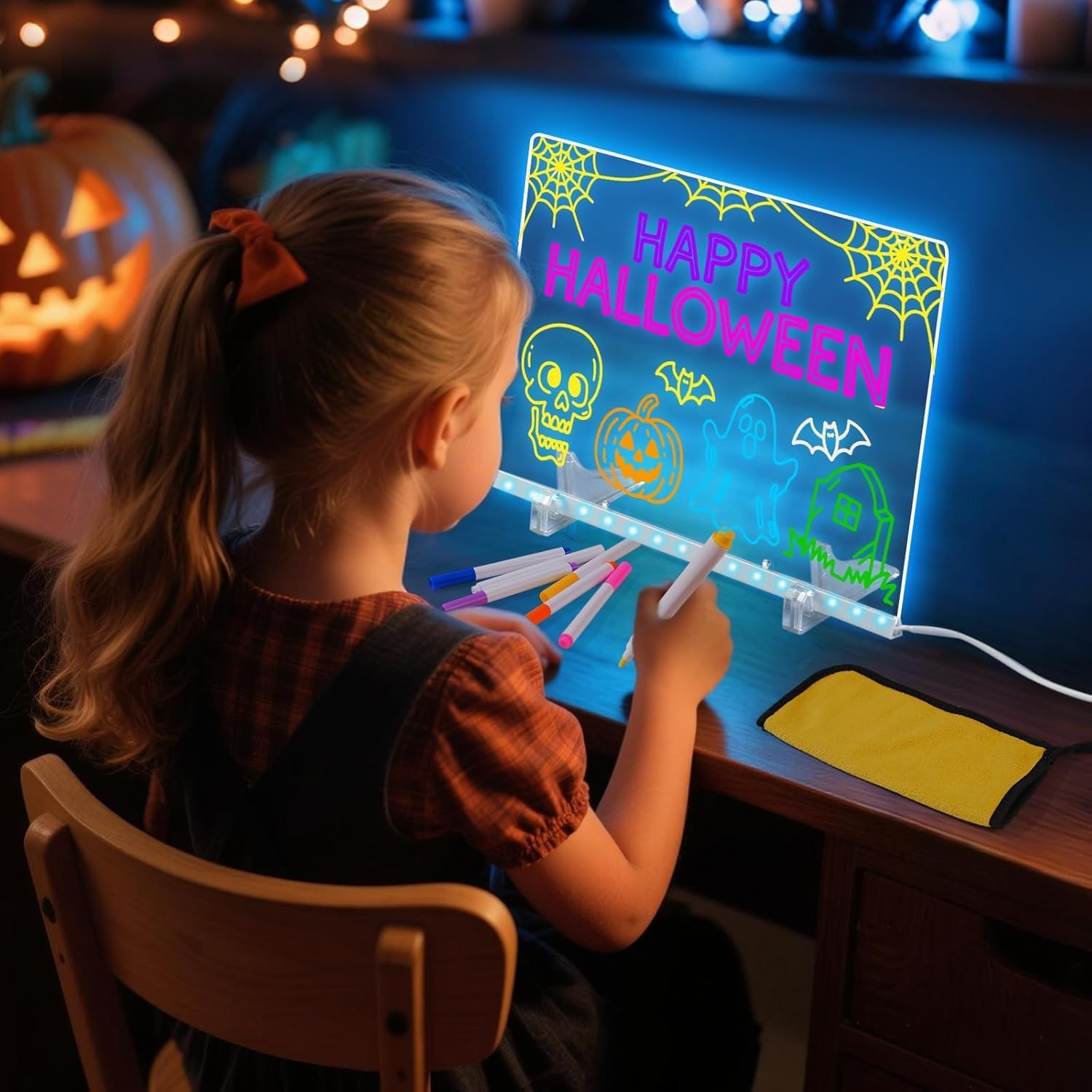 Lumiboard Led Drawing Board with 7 Colors,Light up Acrylic Cosmody Drawing Note Board,Glowing Acrylic Dry Erase Board with Light,Lumiboard Led Writing Boards,Halloween Gifts for Kids (12&ldquo;*8&rdquo;) image number 3