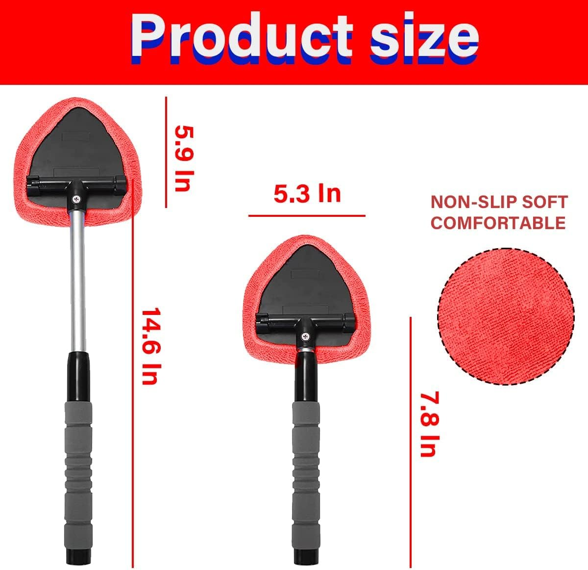 Windshield Cleaning Tool, Car Window Cleaner with 4 Washable Reusable Microfiber Pads, Extendable Long Handle Glass Wiper Cleaning Kit, Auto Accessories Universal for Office and Home (Red) image number 5