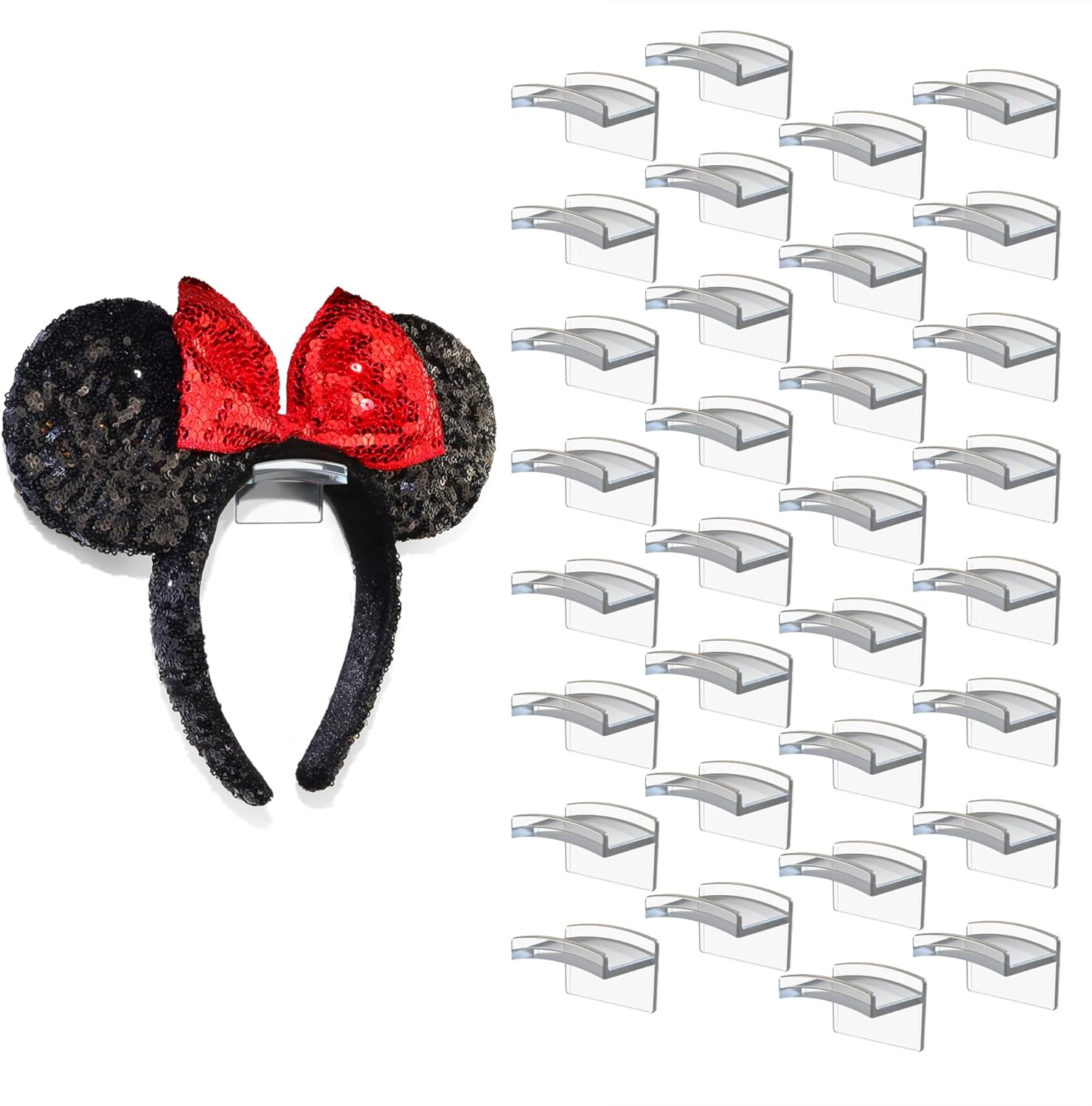 Modern JP Adhesive Hooks for Disney Ears (8-Pack) - Minimalist Disney Ear Holder, No Drilling Headband Holder Design, Strong Hold Headband Organizer - USA Patented, Black