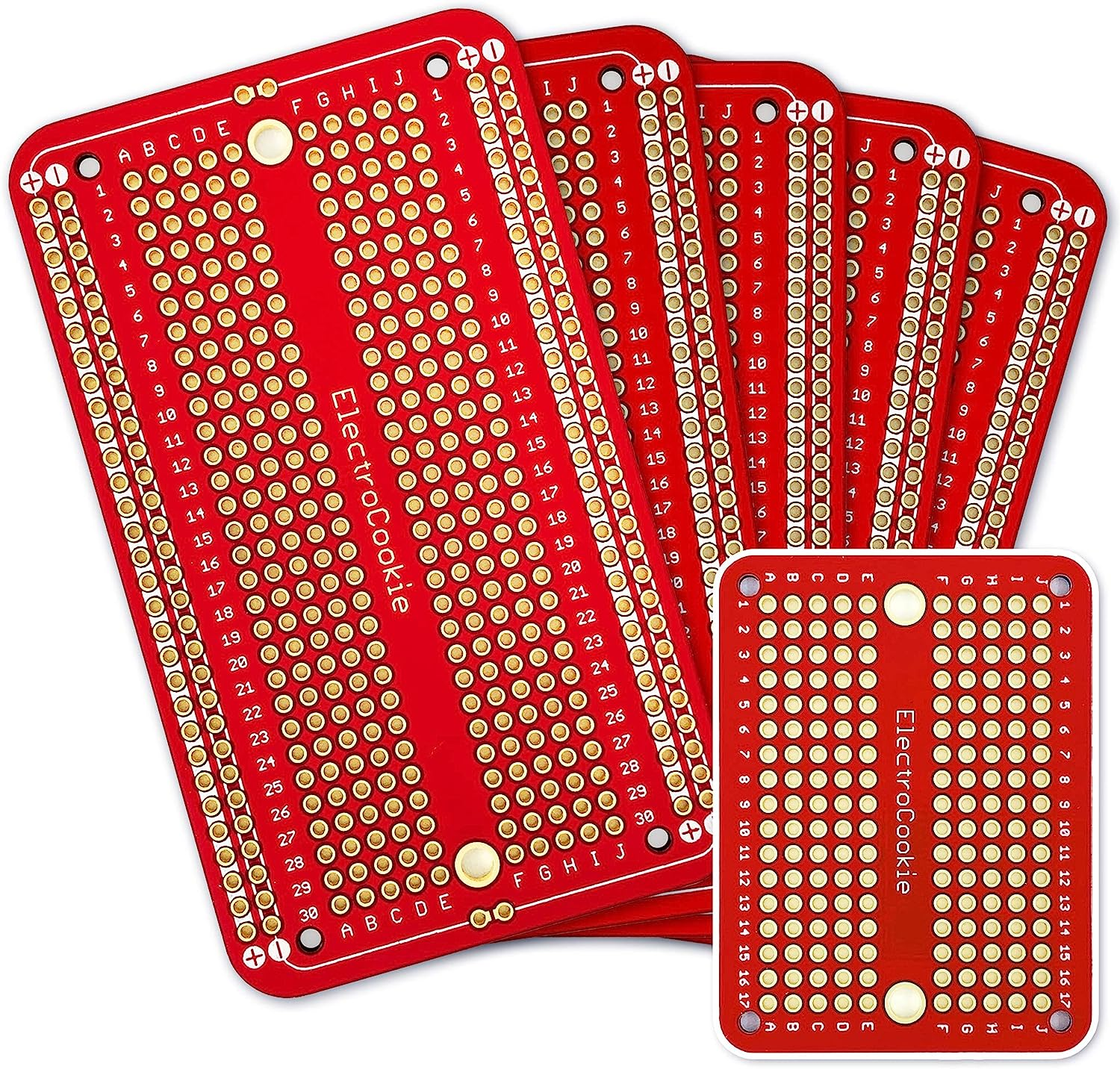 Electrocookie Solderable Breadboard PCB Board for Electronics Projects Compatible for DIY Arduino Soldering Projects, Gold-Plated (9 Pack + 3 Mini, Multicolor Pack)