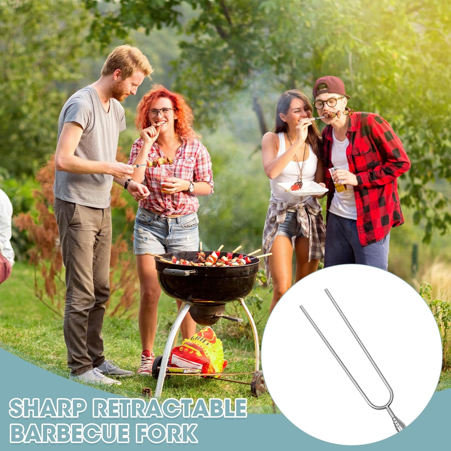 6 Pcs Marshmallow Scktis, 32Inch Long Metal Skewers & Smores Kit, BBQ Roasting Tools, Telescoping Forks, Campfire & Hot Dog for Camping, Garden Party, Barbecue image number 3