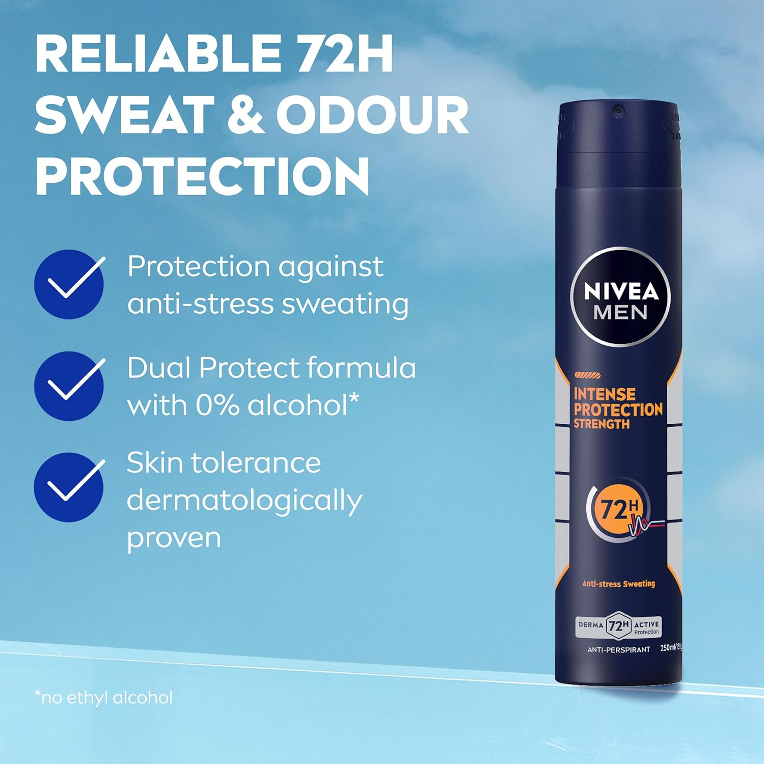 NIVEA MEN Intense Protection Strength Anti-Perspirant Aerosol 250Ml | with Zinc Complex | 72-Hour Anti-Perspirant | Quick Dry Formula | Suitable for Sensitive Skin (Pack of 2) image number 5