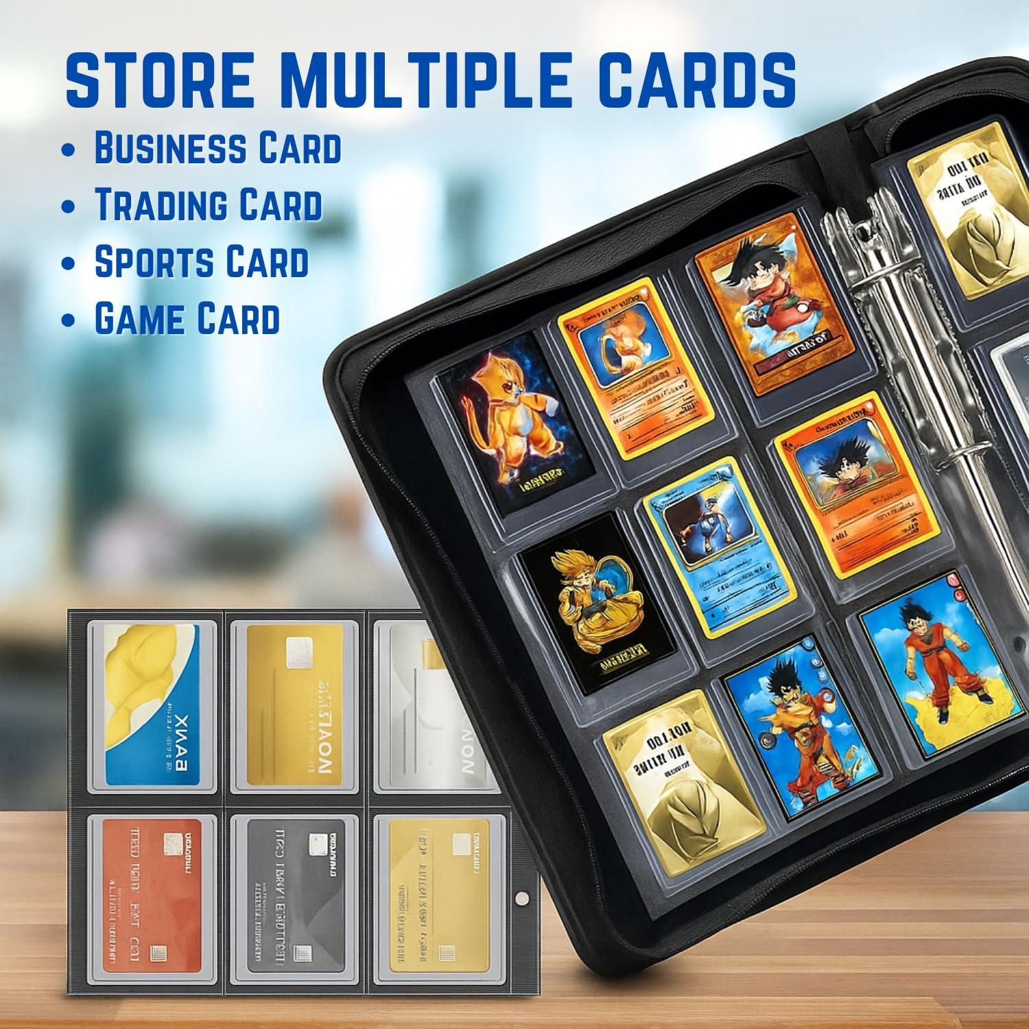 Trading Card Binder 9 Pocket Holds 540 Cards, 30 Double Side Loading Binder Sleeves, Premium Binder with Exo-Tec Material Folder/Album for Sport Card like Pokemon, TCG, MTG & Collectible Games