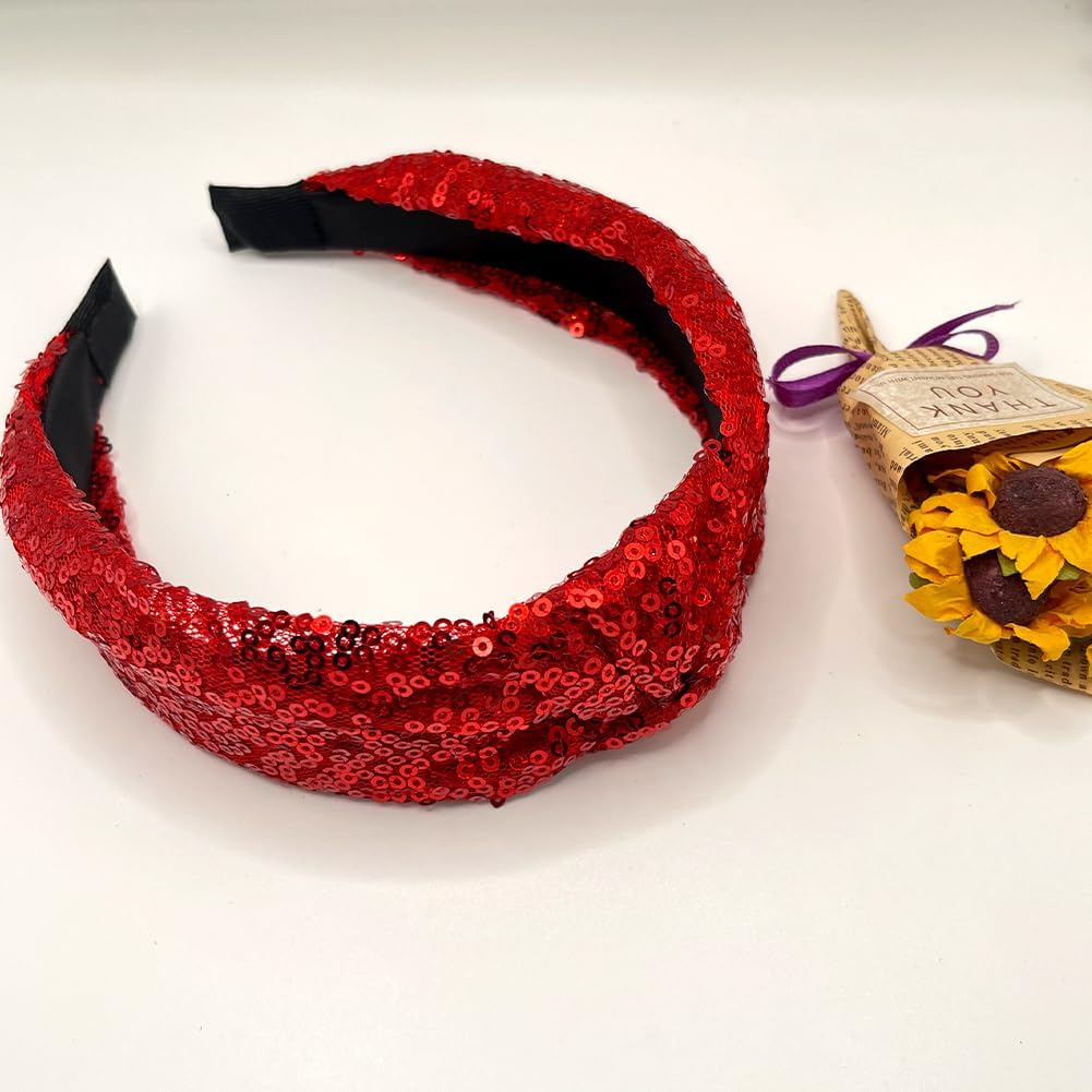 RUPOFUZA 2Pcs Valentine&rsquo;S Day Headbands for Women Red Valentines Top Knot Embellished Headband Knotted Hairband Red Hair Hoops for Women Girls Valentine Party Gifts Hair Accessories image number 6