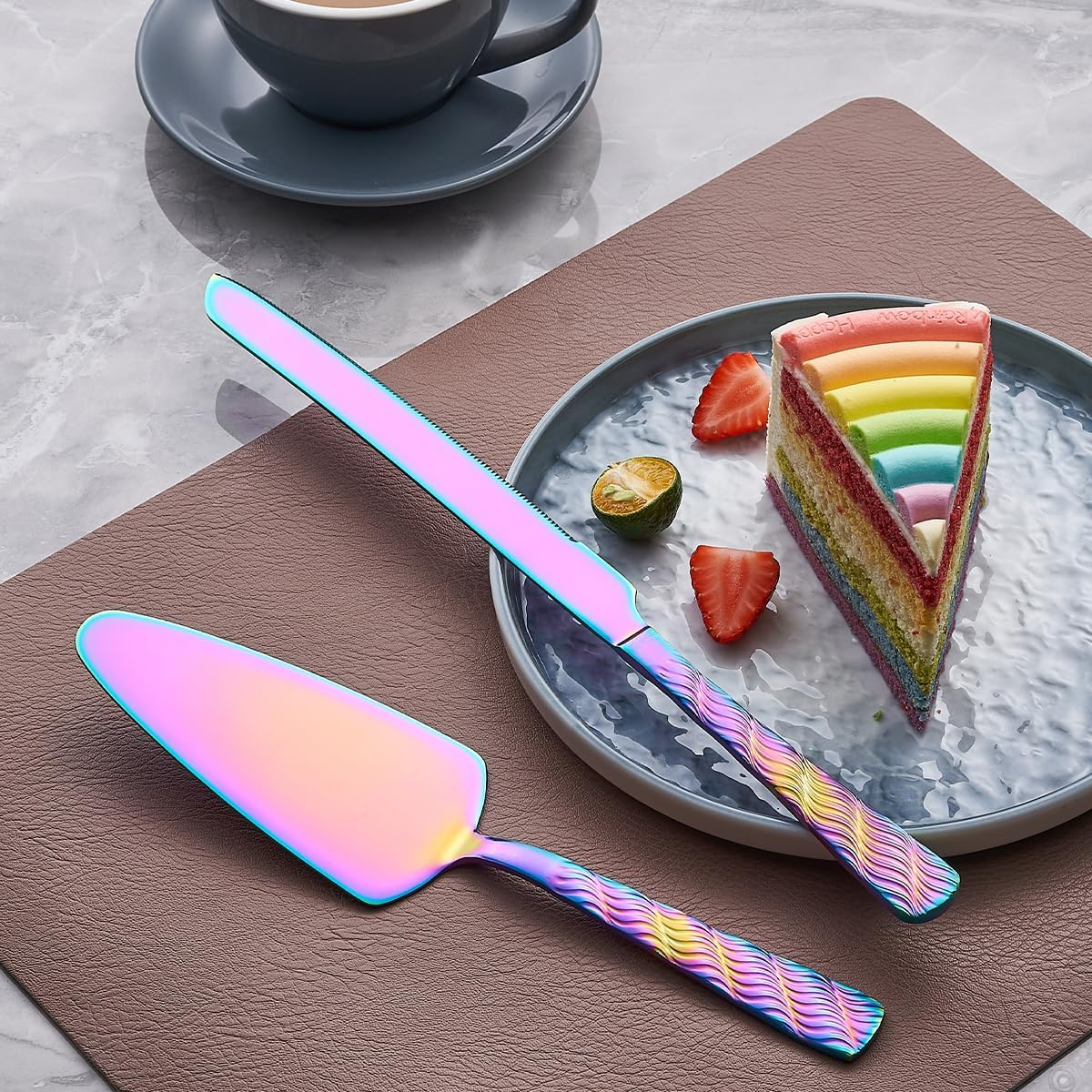 Rainbow Cake Cutting Set, Stainless Steel Cake Knife and Server Set, Cake Pie Cutter Set for Wedding, Birthday, Party