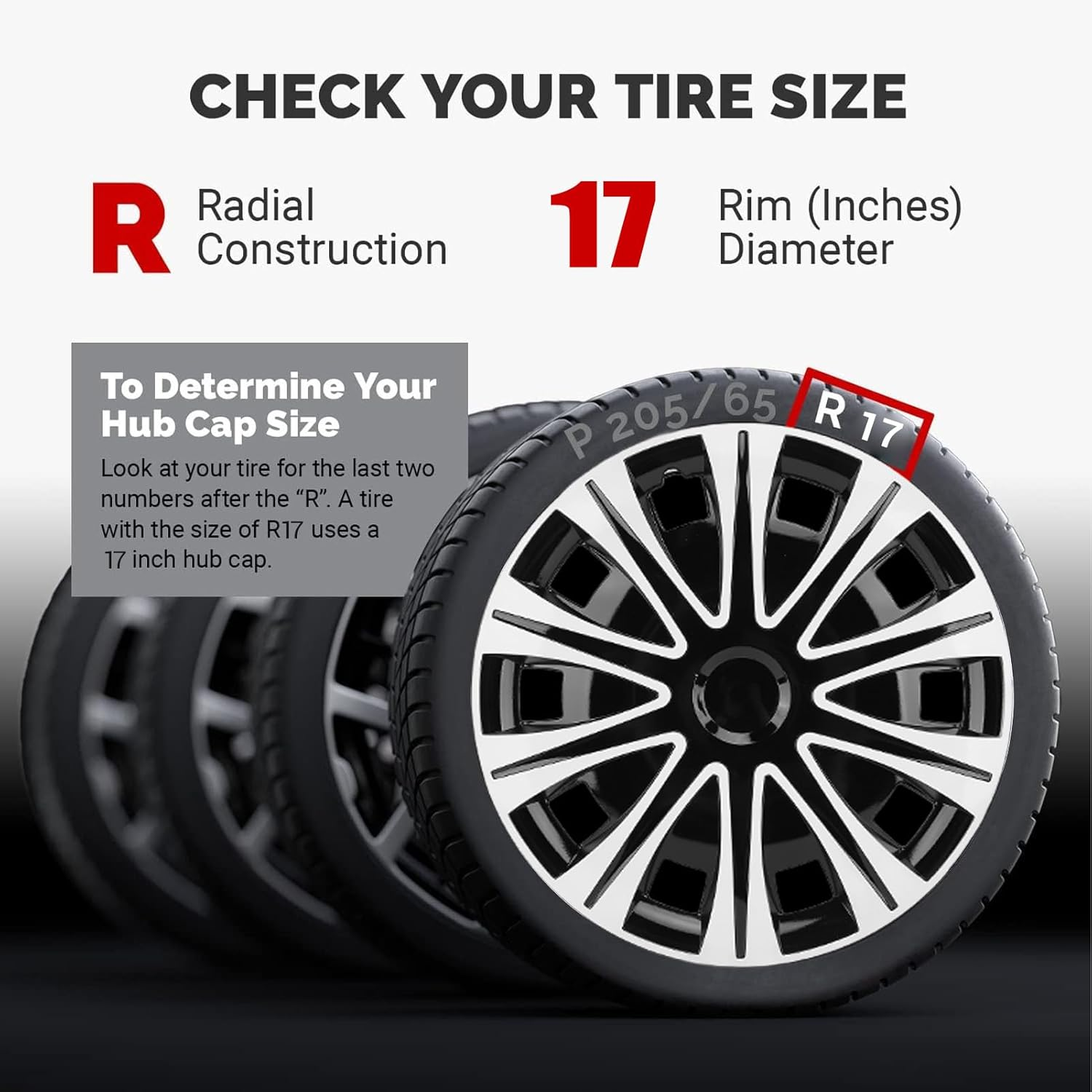 Jiawu 17 Inch Hubcaps Set of 4, Universal Replacement Wheel Cover for R17 Steel Rim, ABS Wheel Rim Cover, Snap on Installation, Automotive Wheel Tire Covers Accessories image number 2