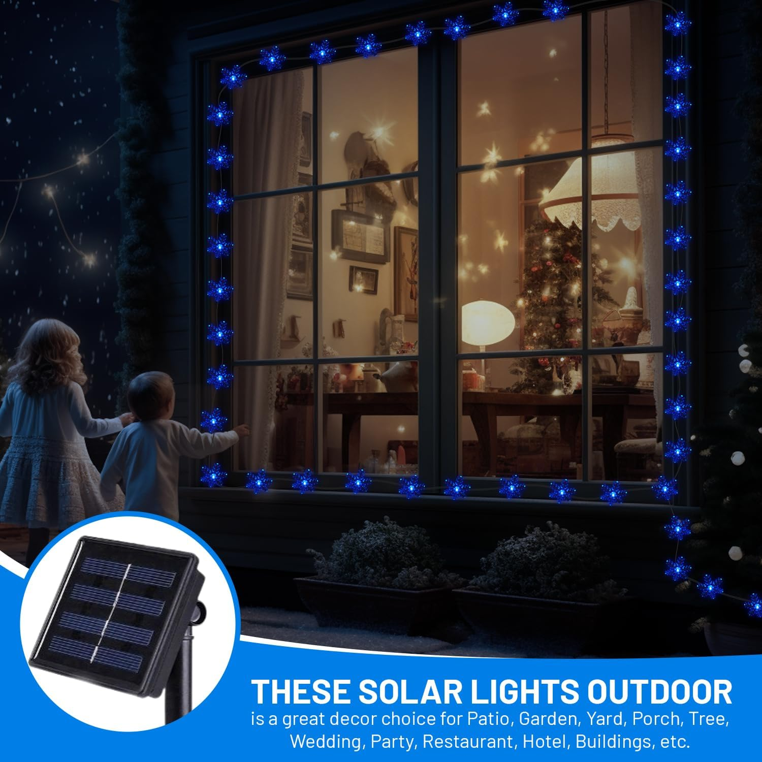 50 LED White&Blue Snwoflakes Solar Christmas Party Garden Lights image number 5